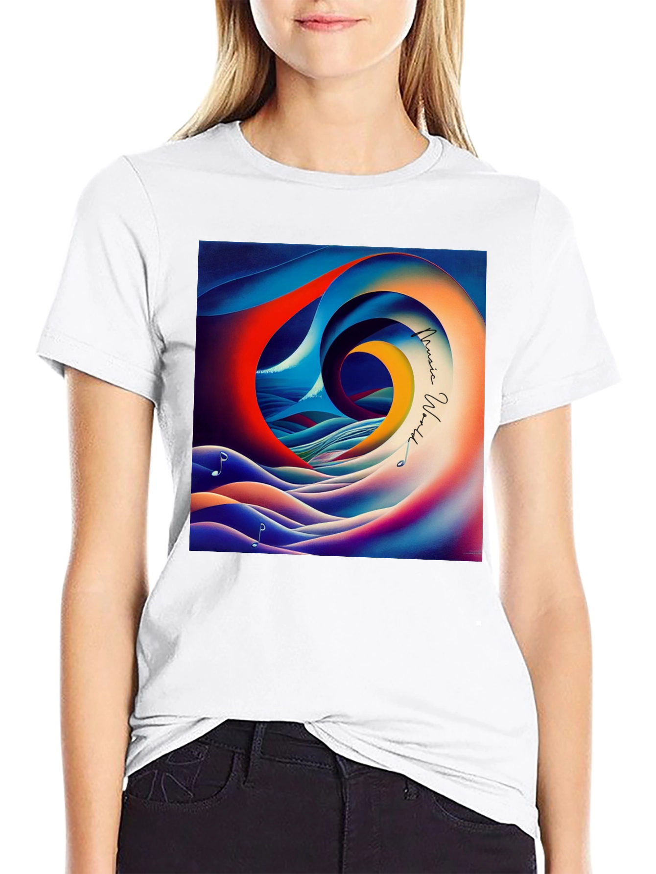 Music World T-Shirt - Artistic Wave Design