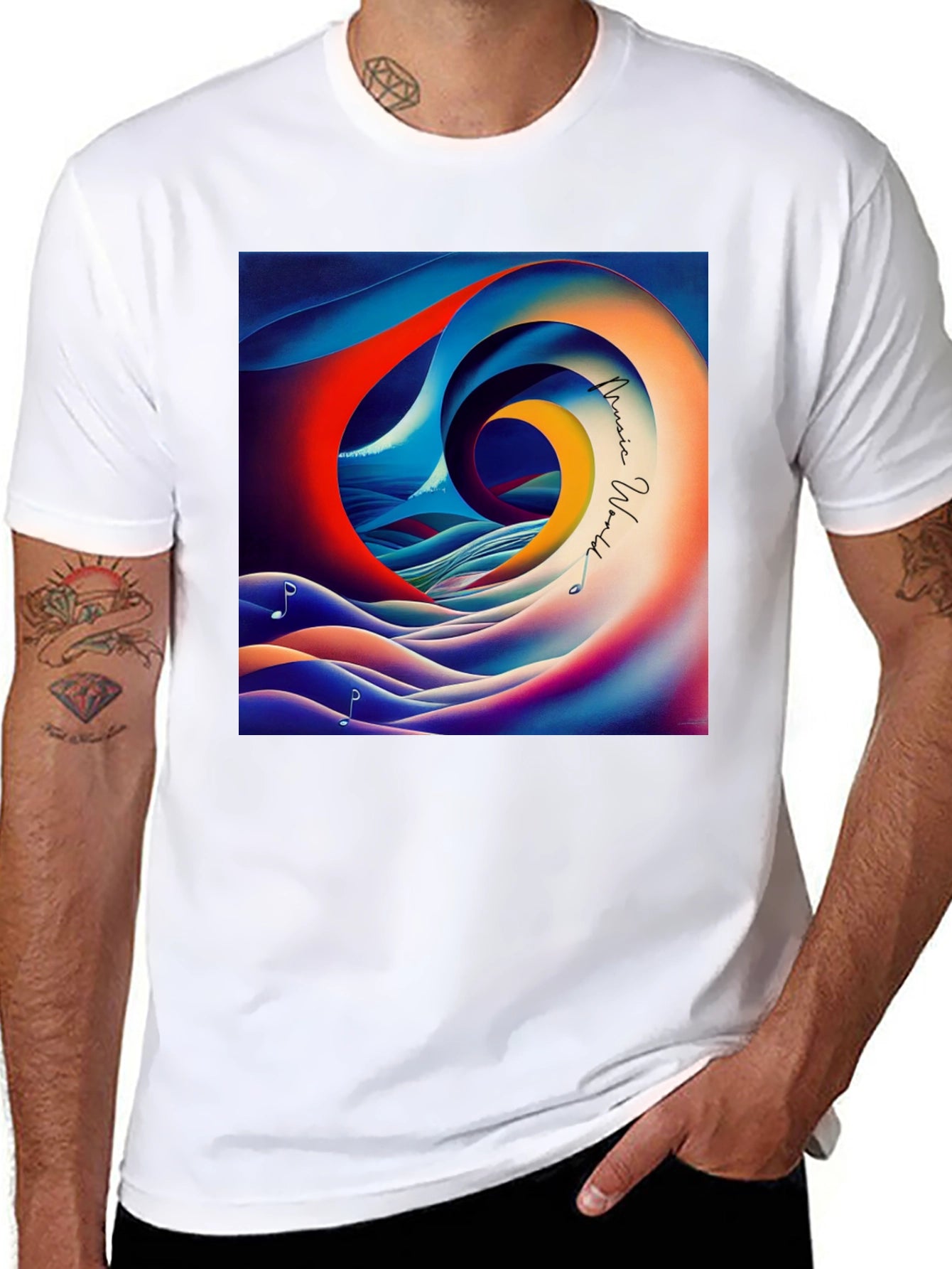 Music World T-Shirt - Artistic Wave Design