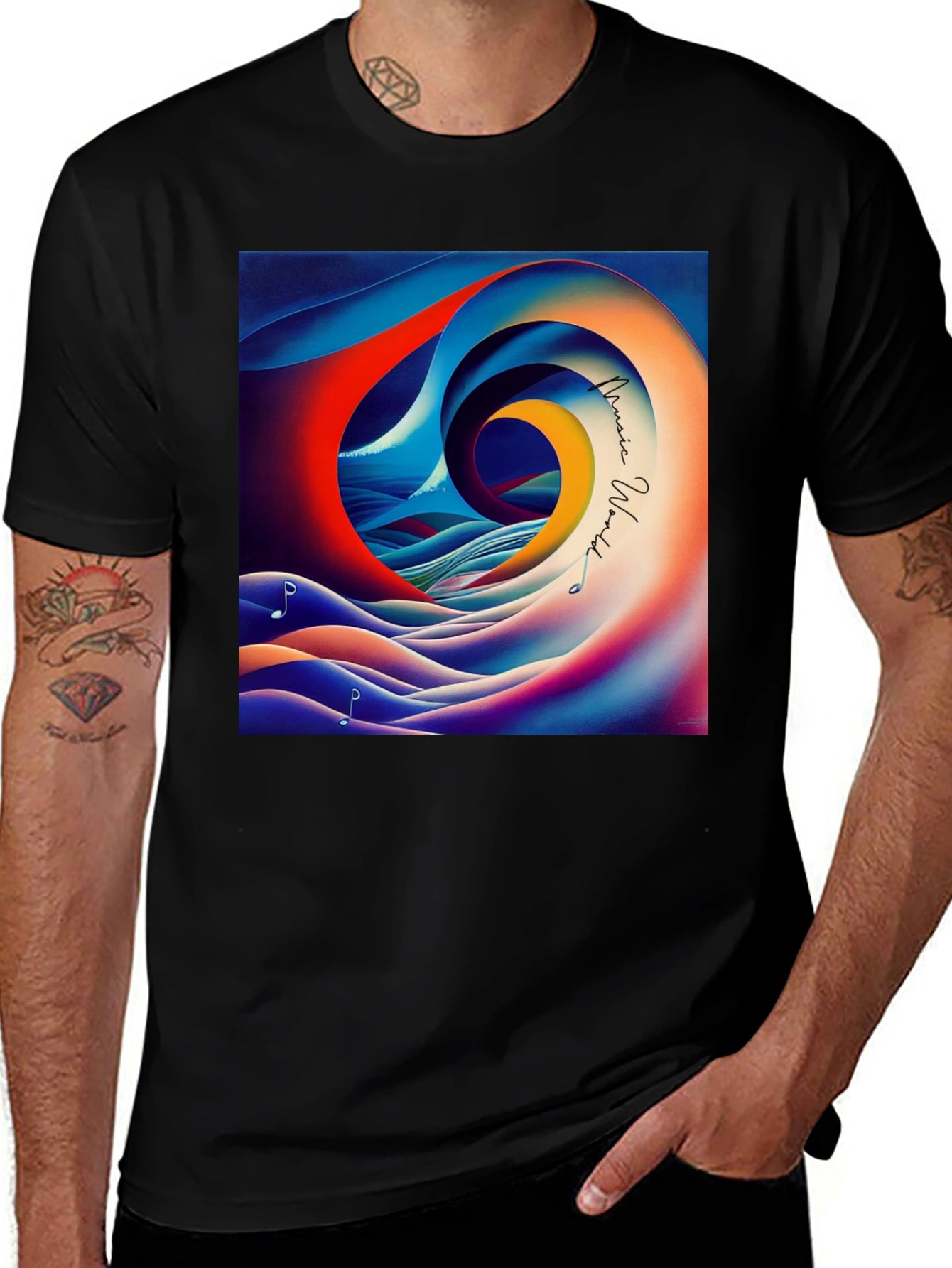 Music World T-Shirt - Artistic Wave Design