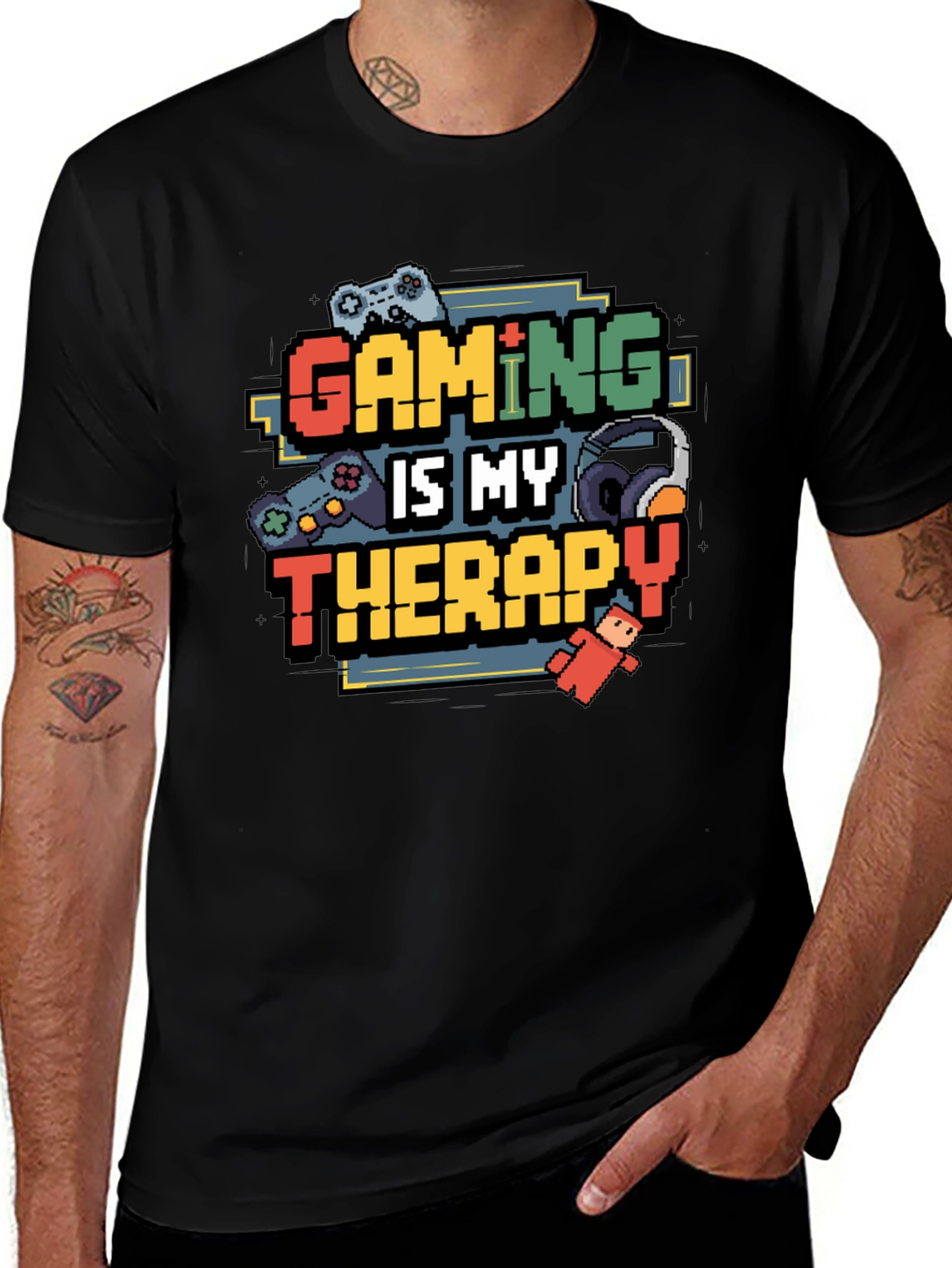Gaming is My Therapy Black T-Shirt