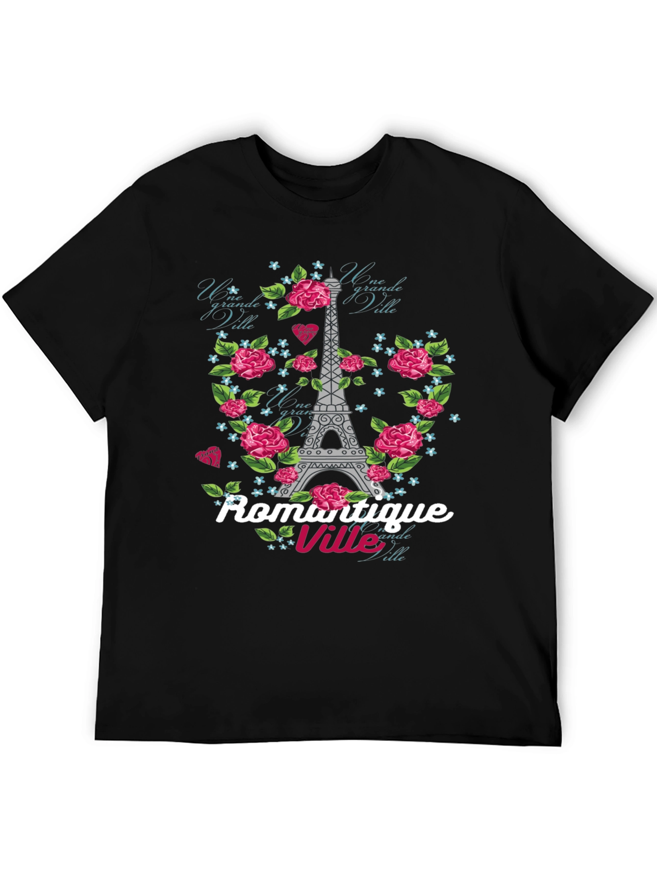 Paris Romance Graphic Tee - Eiffel Tower Rose Design
