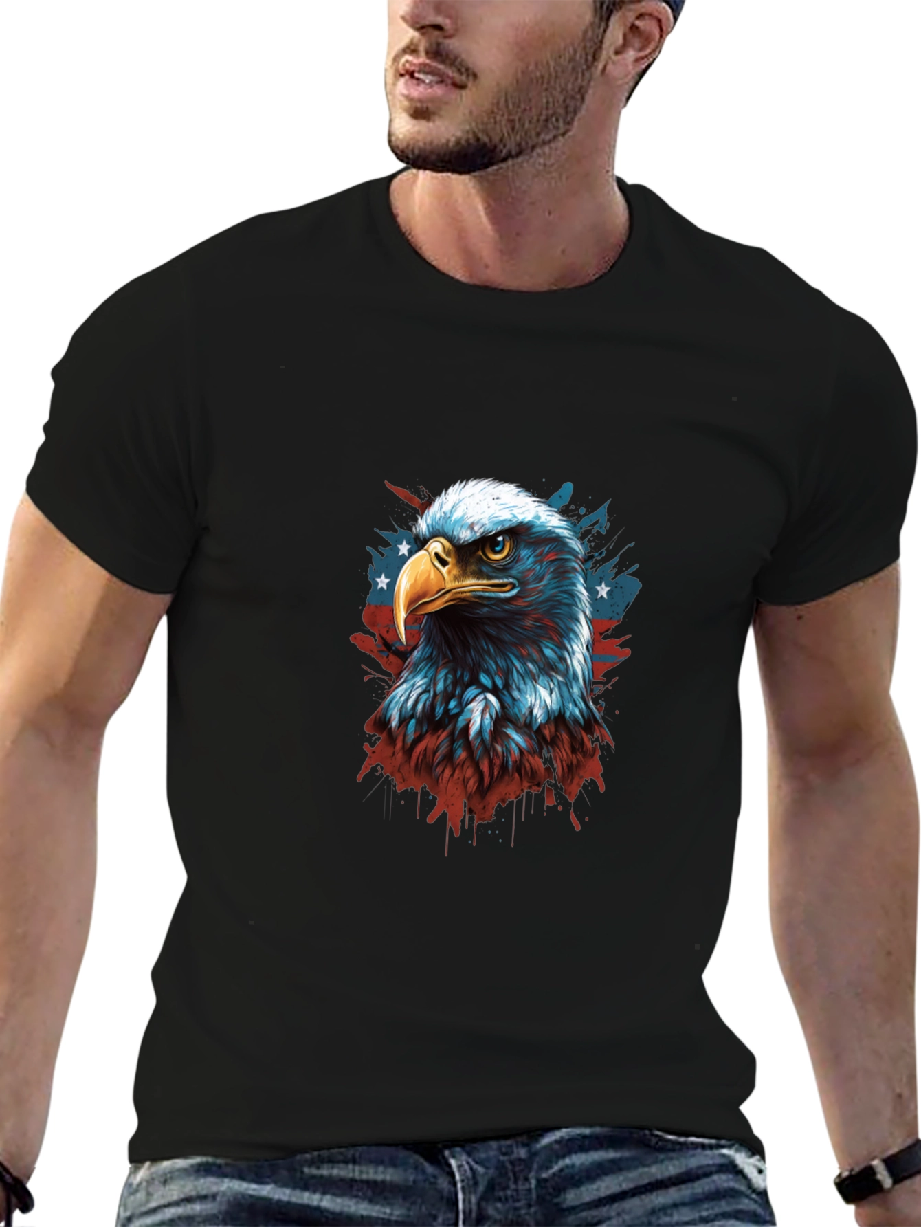 Patriotic Eagle Graphic Tee - Mens Black T-Shirt