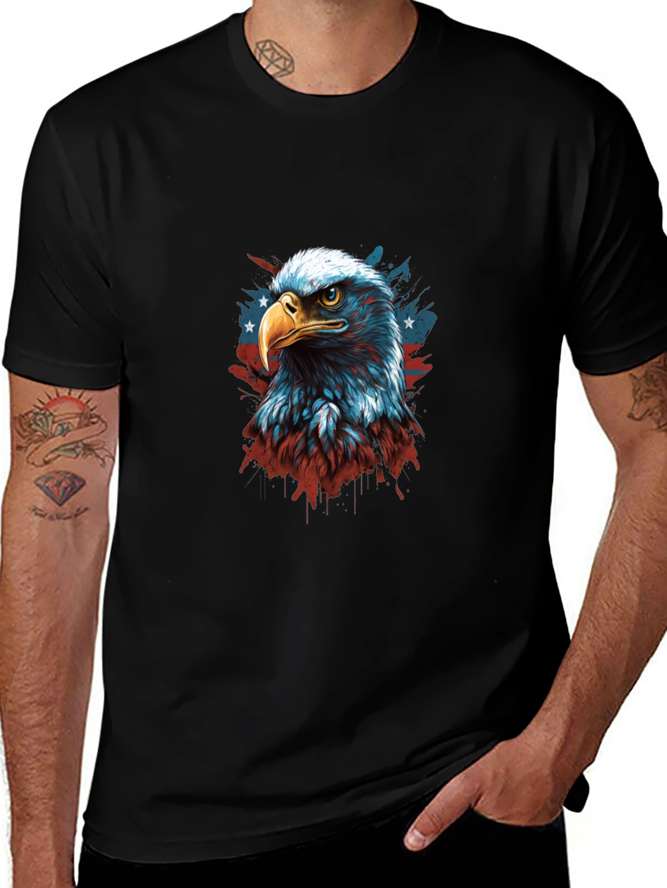 Patriotic Eagle Graphic Tee - Mens Black T-Shirt