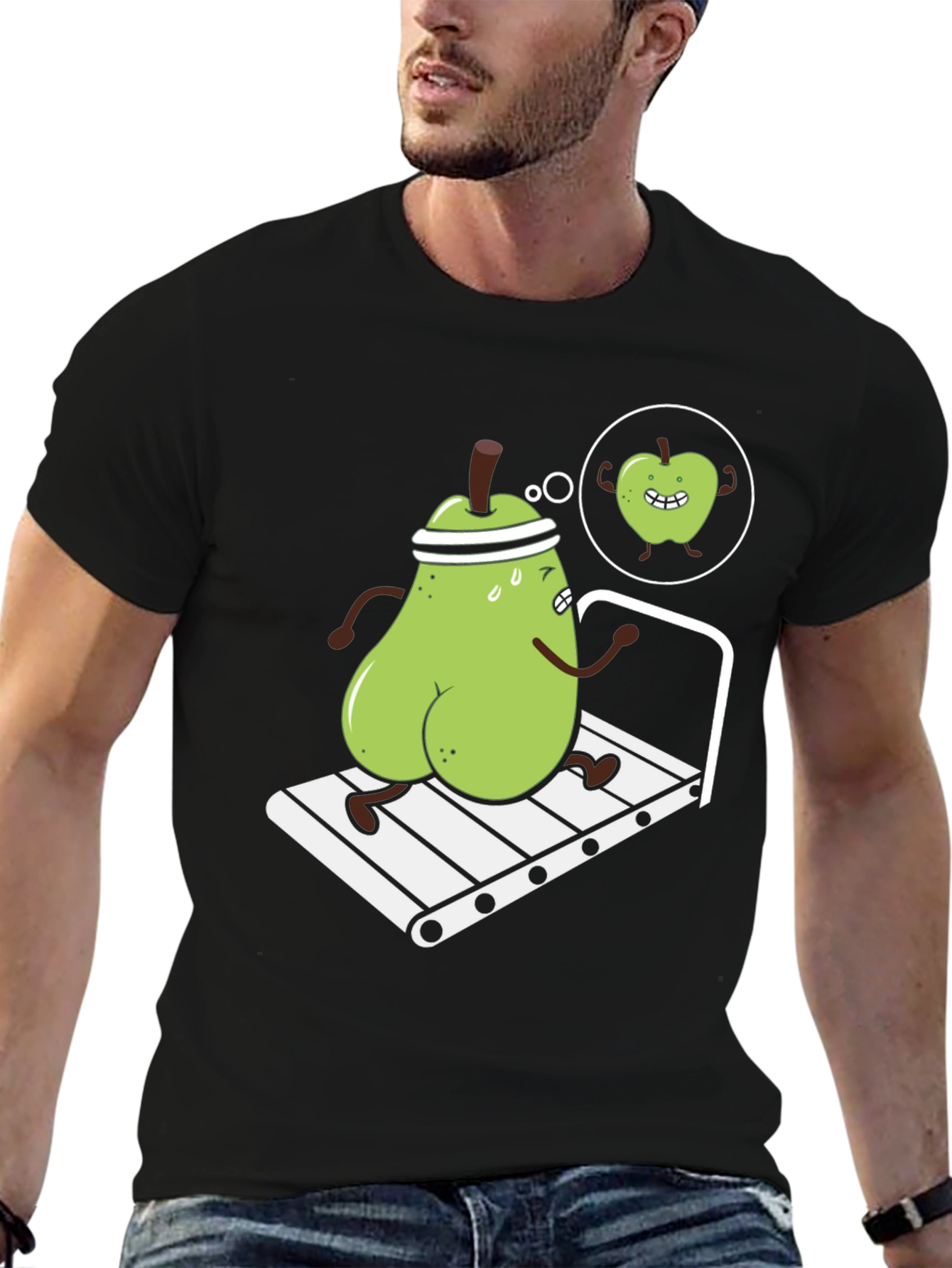 Funny Pear on Treadmill Graphic T-Shirt