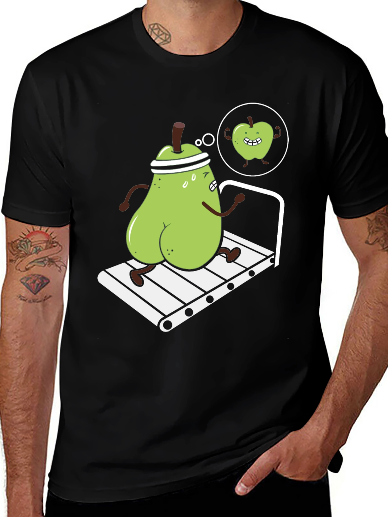 Funny Pear on Treadmill Graphic T-Shirt