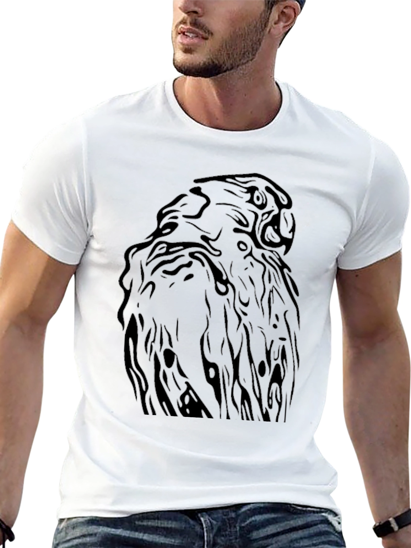 Mens Black T-Shirt with Eagle Graphic