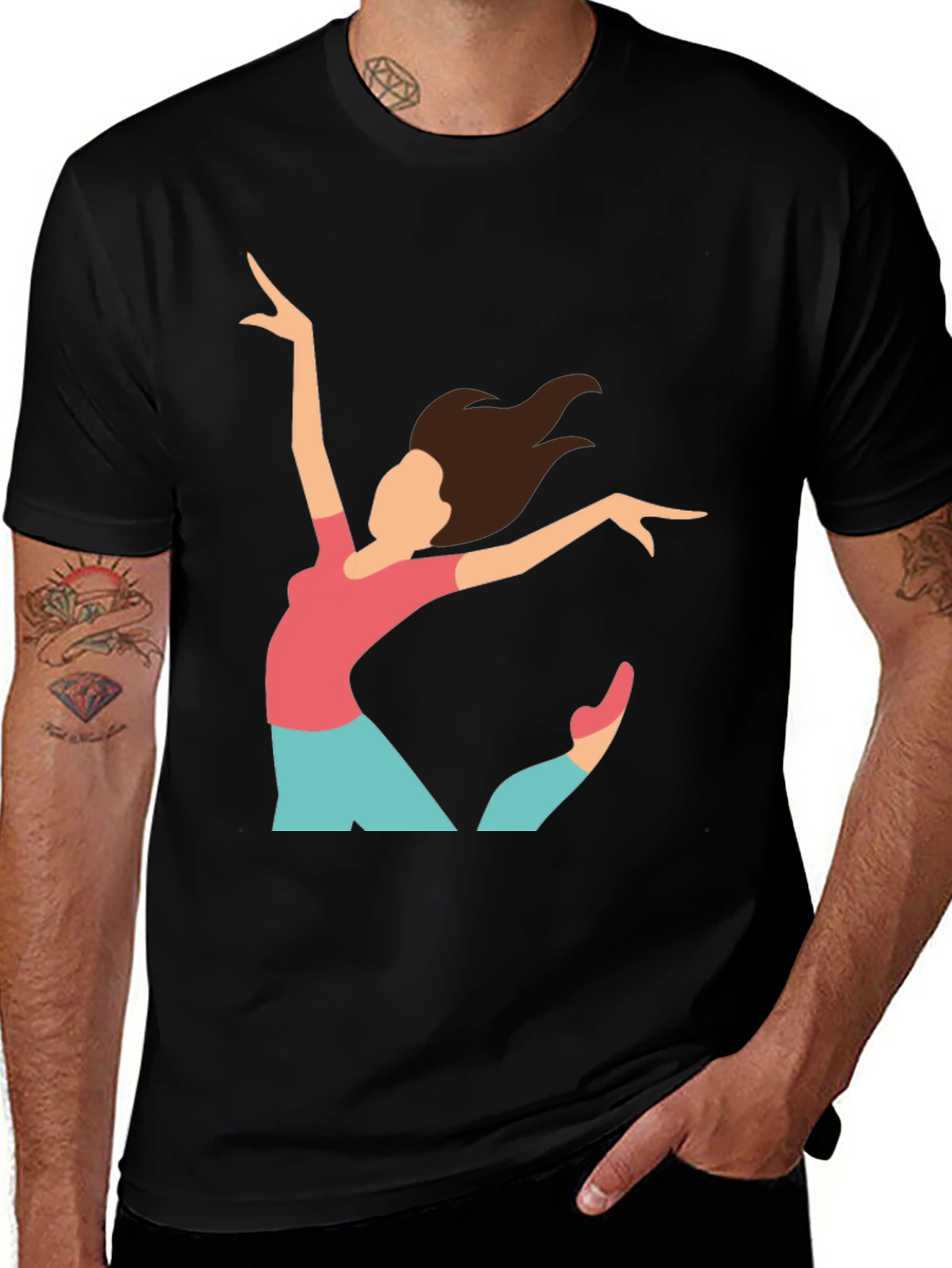 Black T-Shirt with Ballerina Print