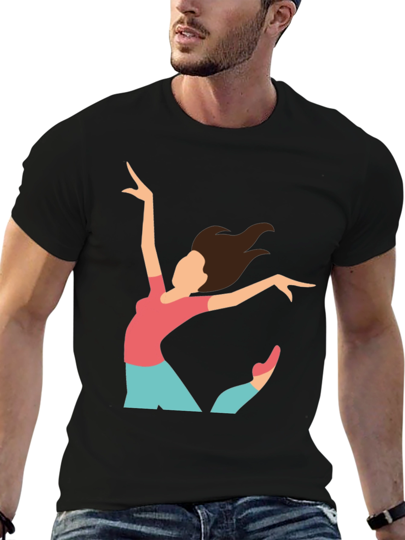 Black T-Shirt with Ballerina Print