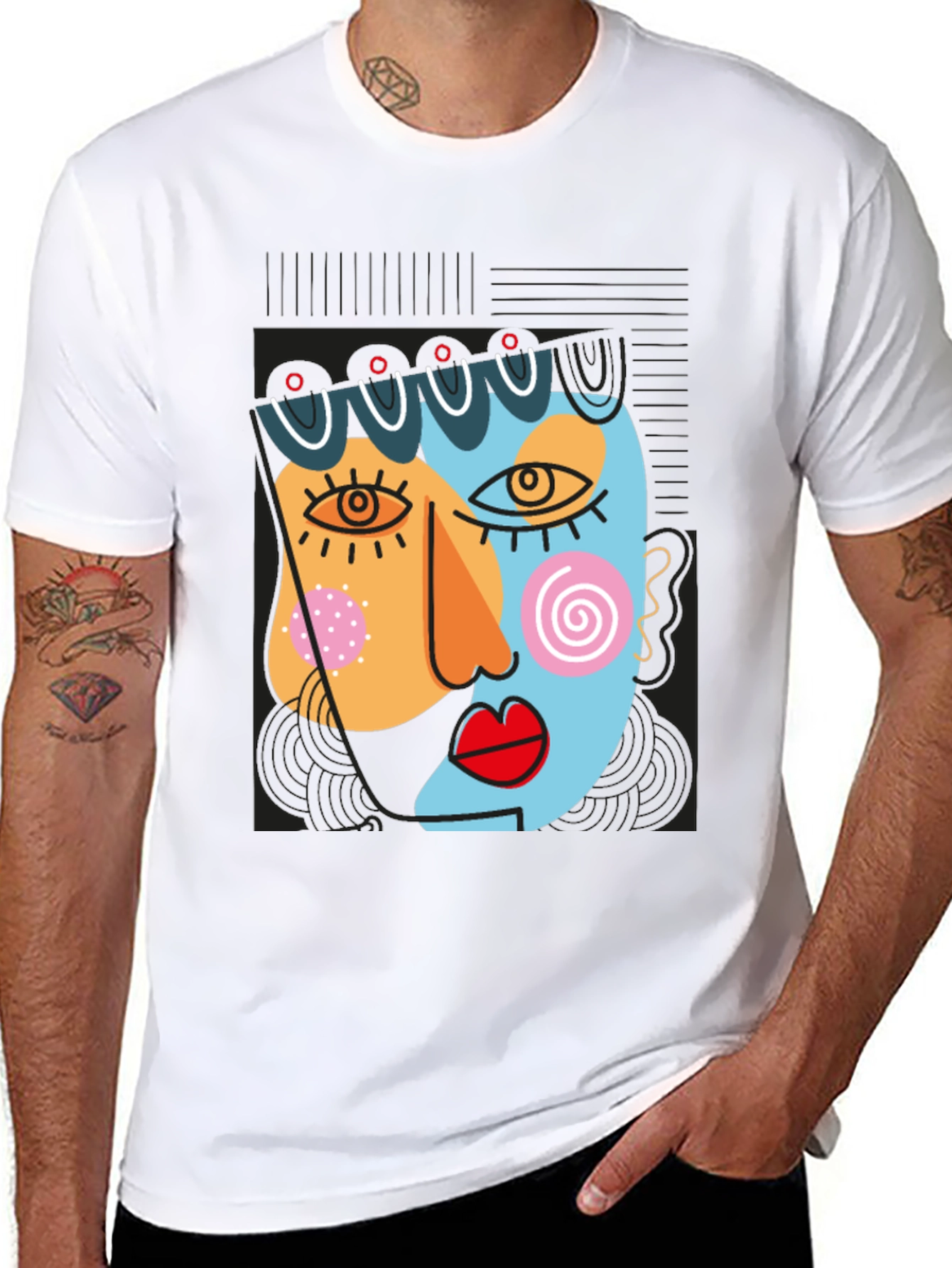 Abstract Art Face Graphic Black T-Shirt