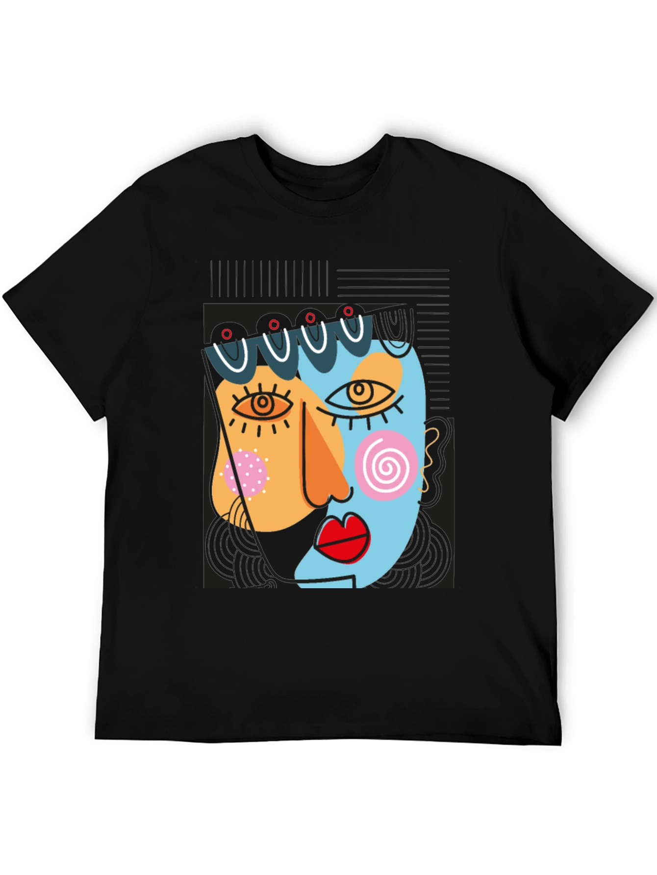 Abstract Art Face Graphic Black T-Shirt