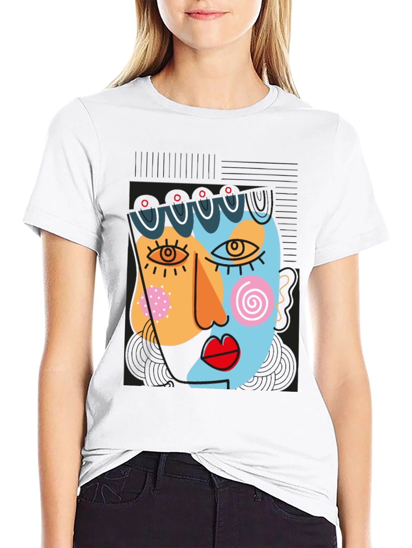 Abstract Art Face Graphic Black T-Shirt