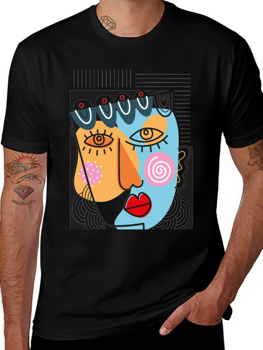 Abstract Art Face Graphic Black T-Shirt