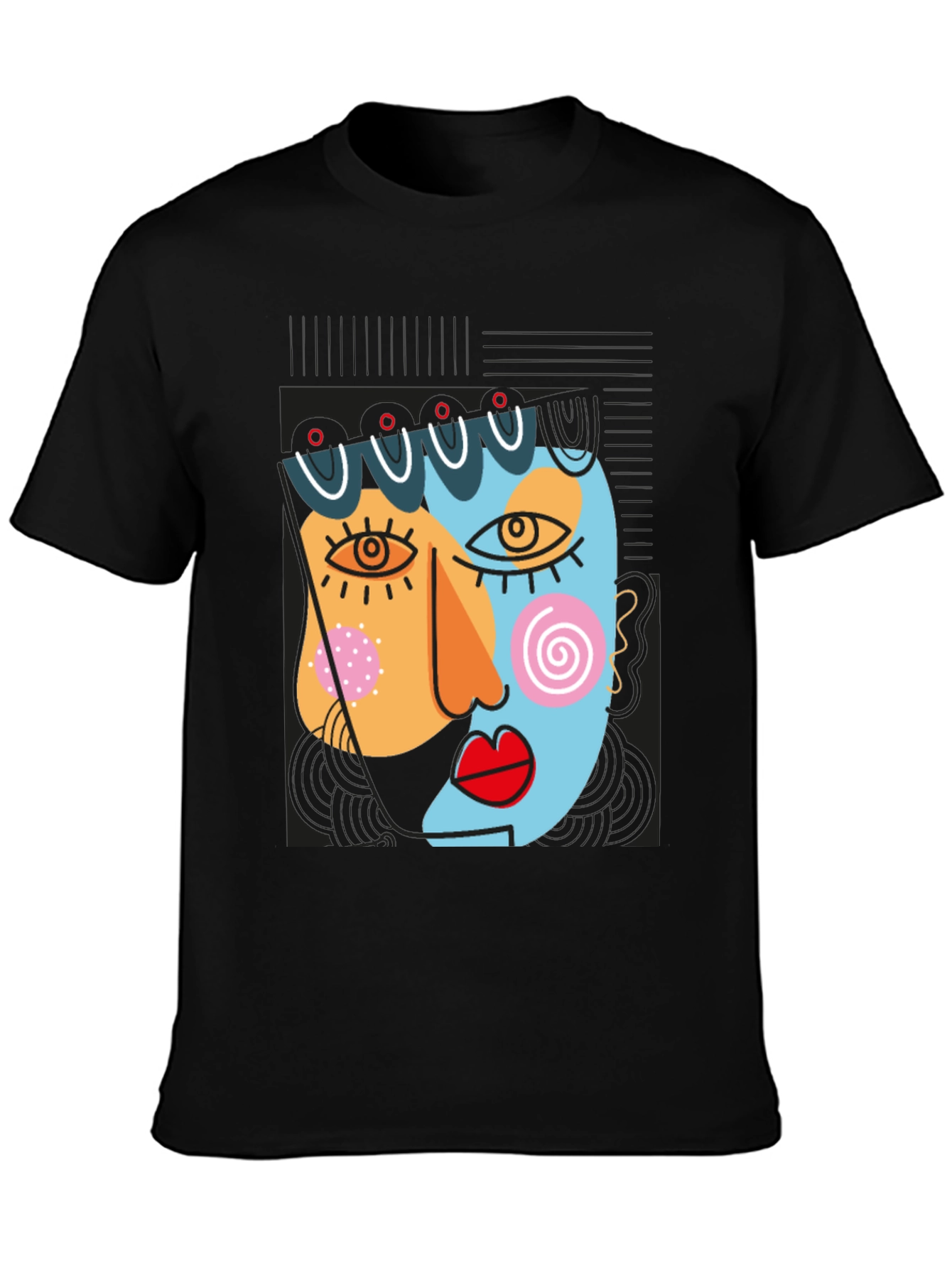 Abstract Art Face Graphic Black T-Shirt