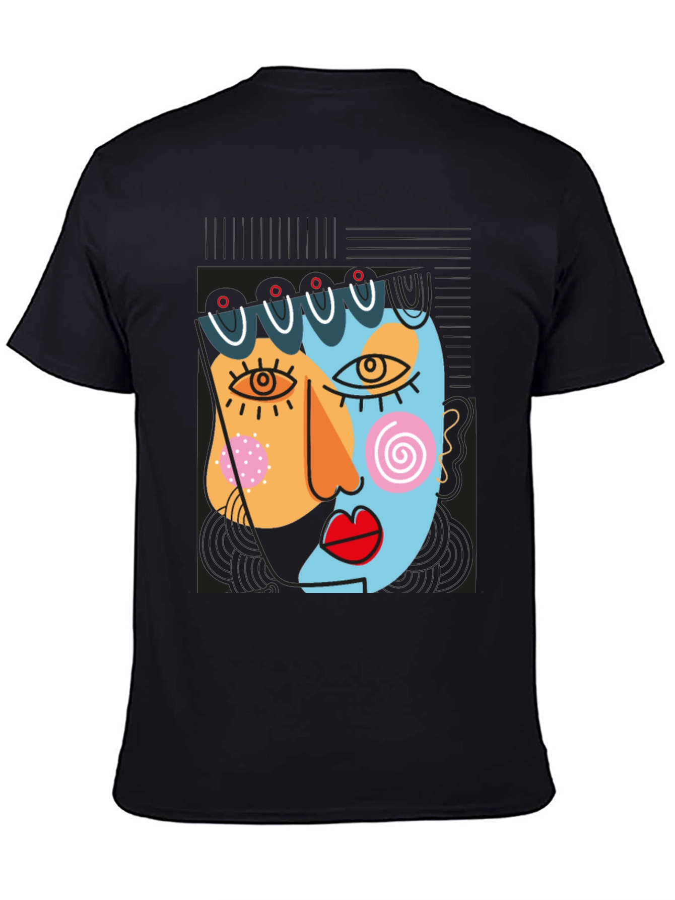 Abstract Art Face Graphic Black T-Shirt