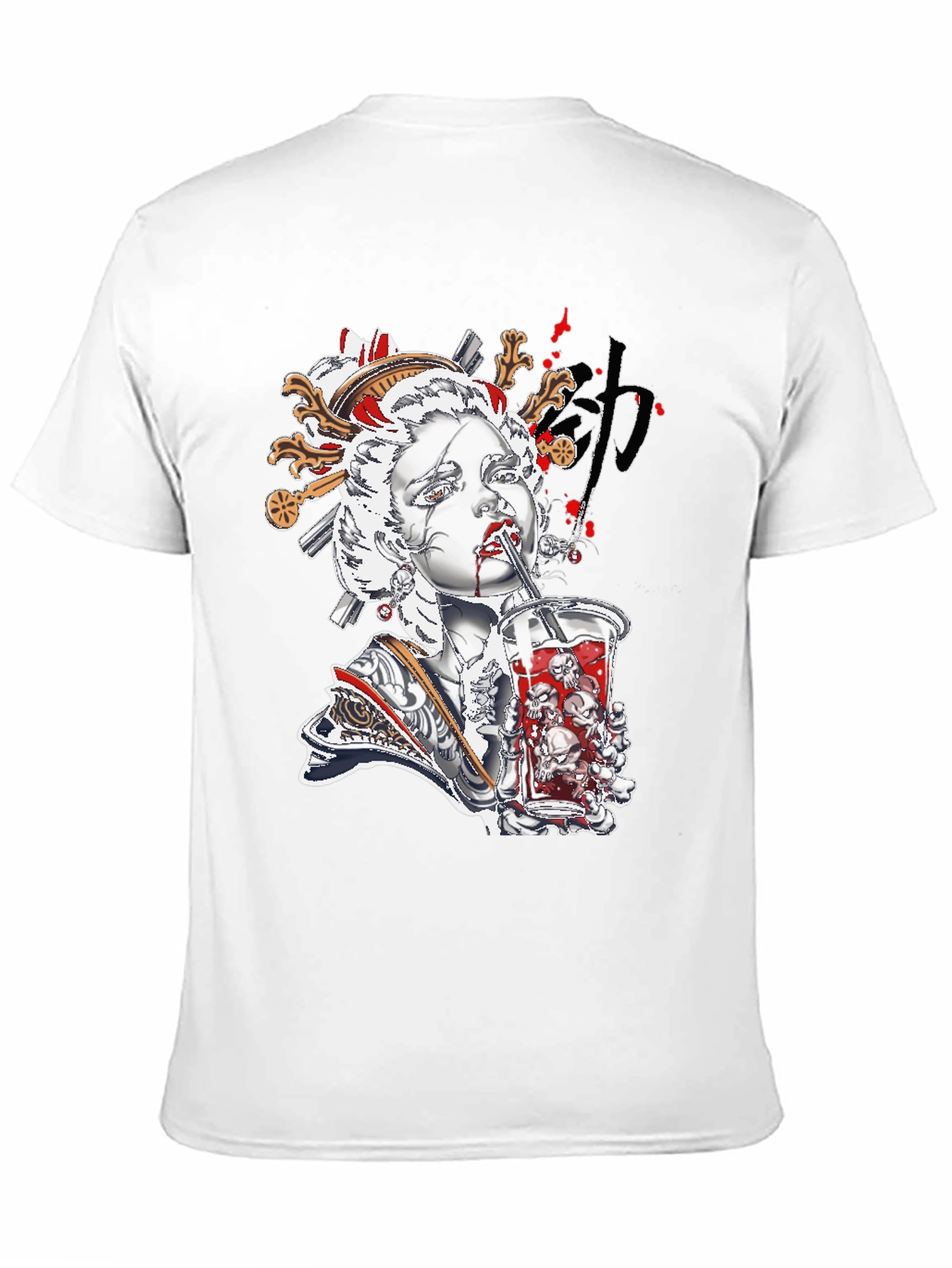 Geisha Skull Drink Graphic Black Tee