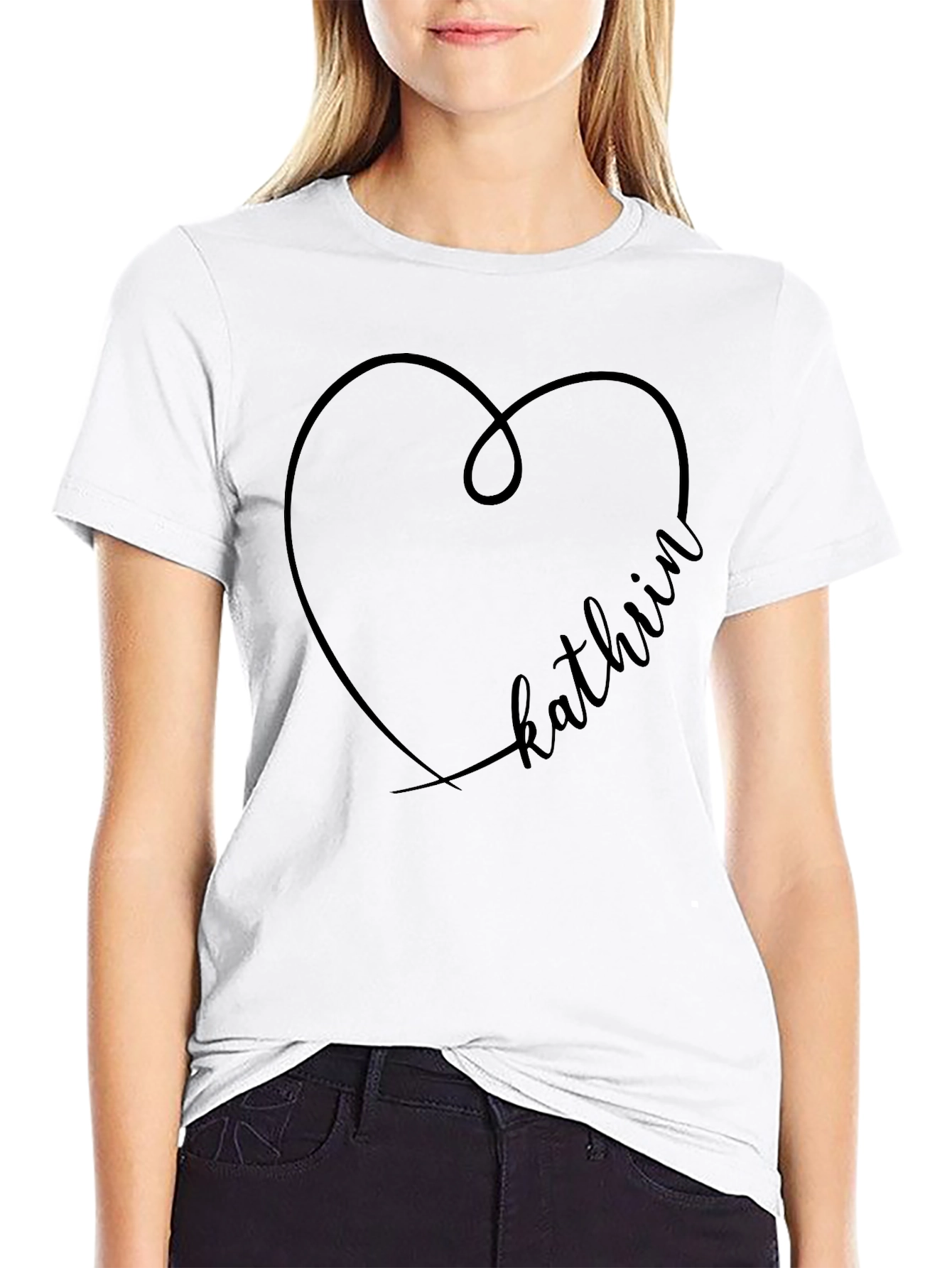 Kathiin Heart Graphic Black T-Shirt