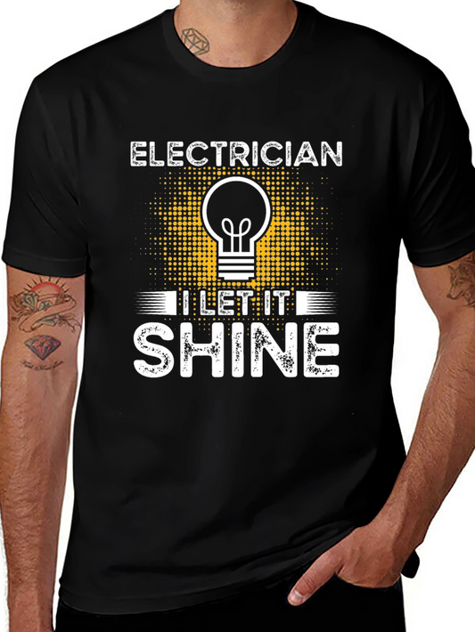 Electrician I Let It Shine Black T-Shirt