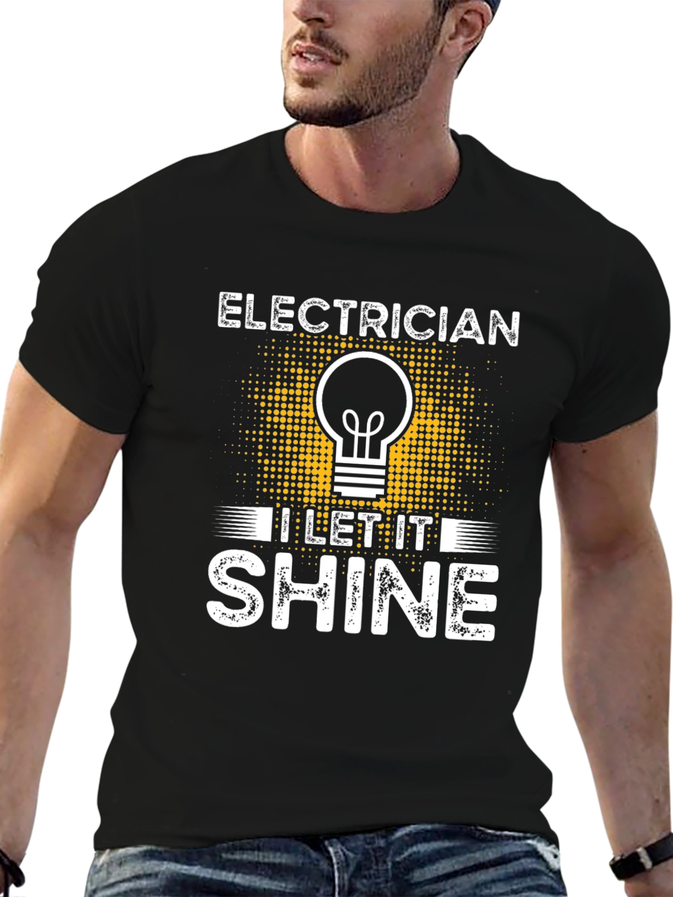 Electrician I Let It Shine Black T-Shirt