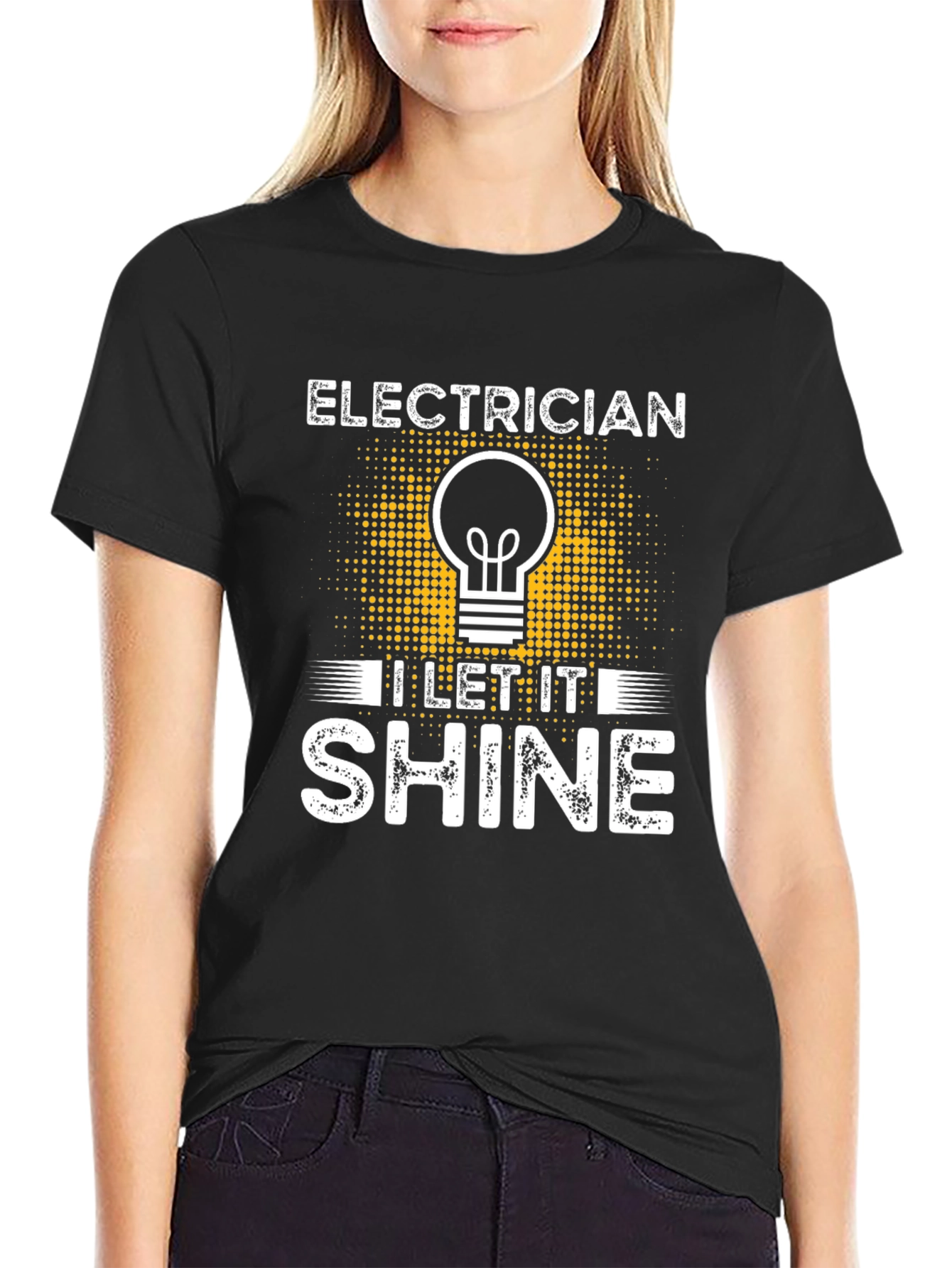 Electrician I Let It Shine Black T-Shirt
