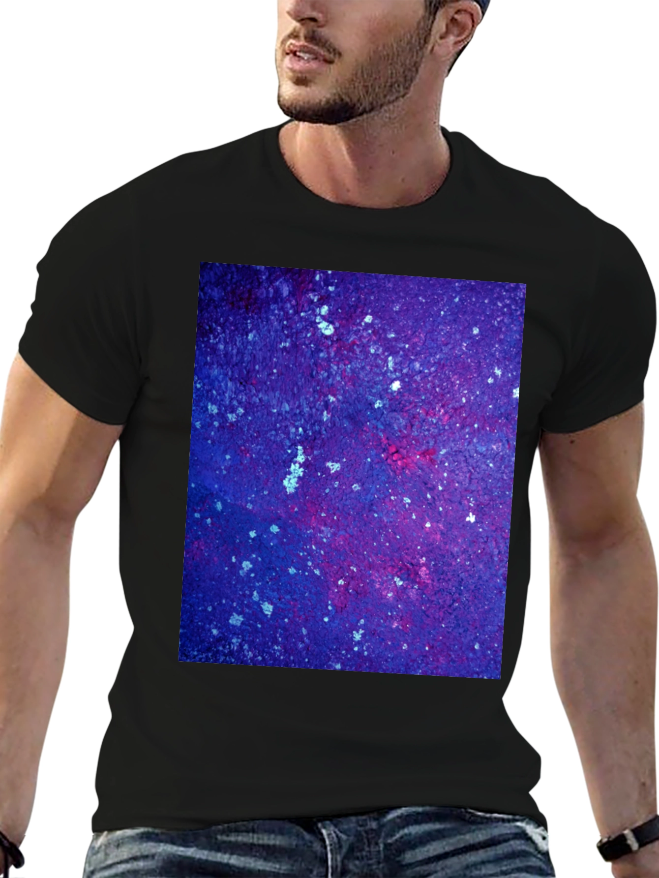 Cosmic Galaxy Print Black T-Shirt