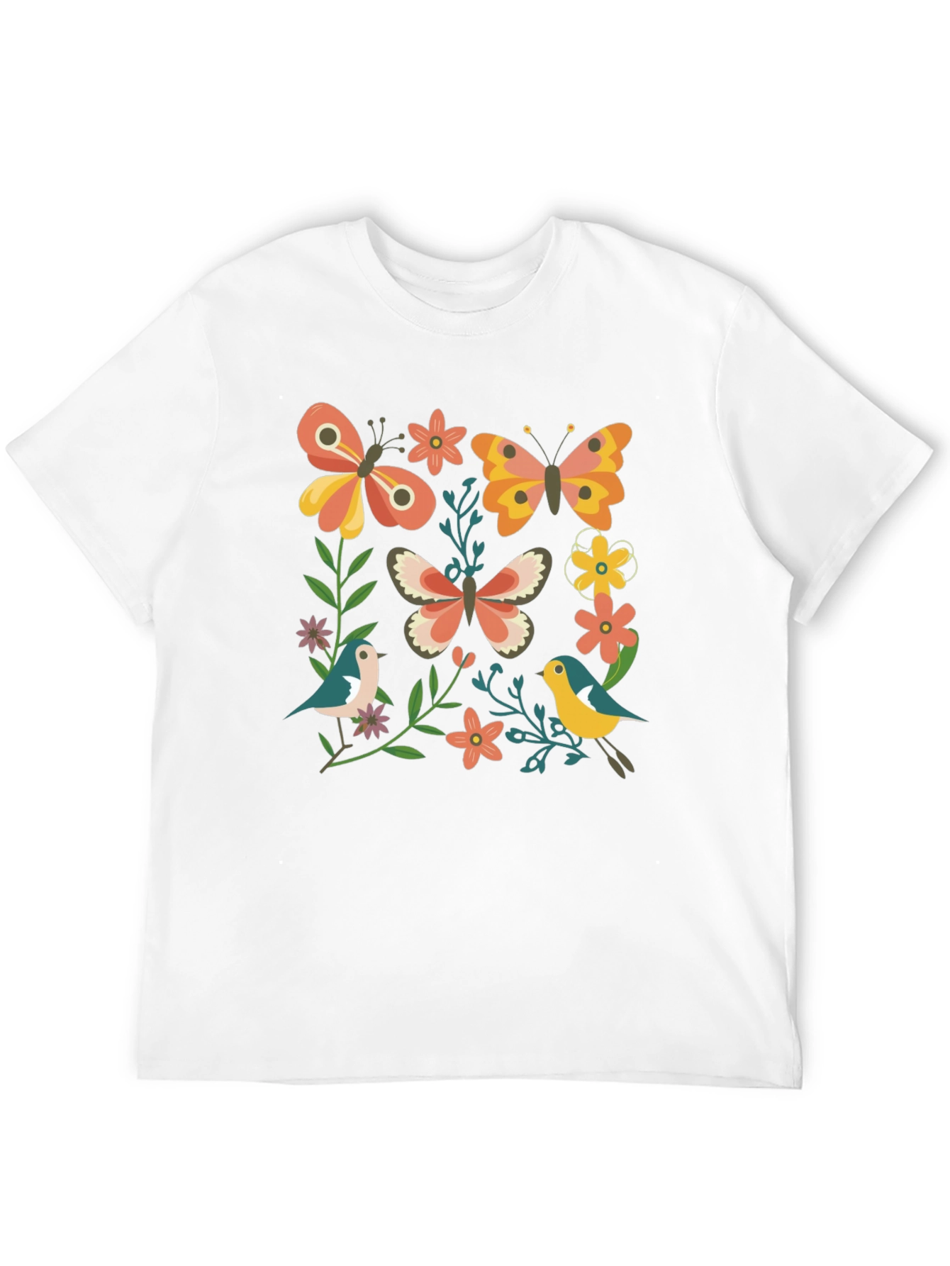 Butterfly & Floral Graphic Print Black T-Shirt