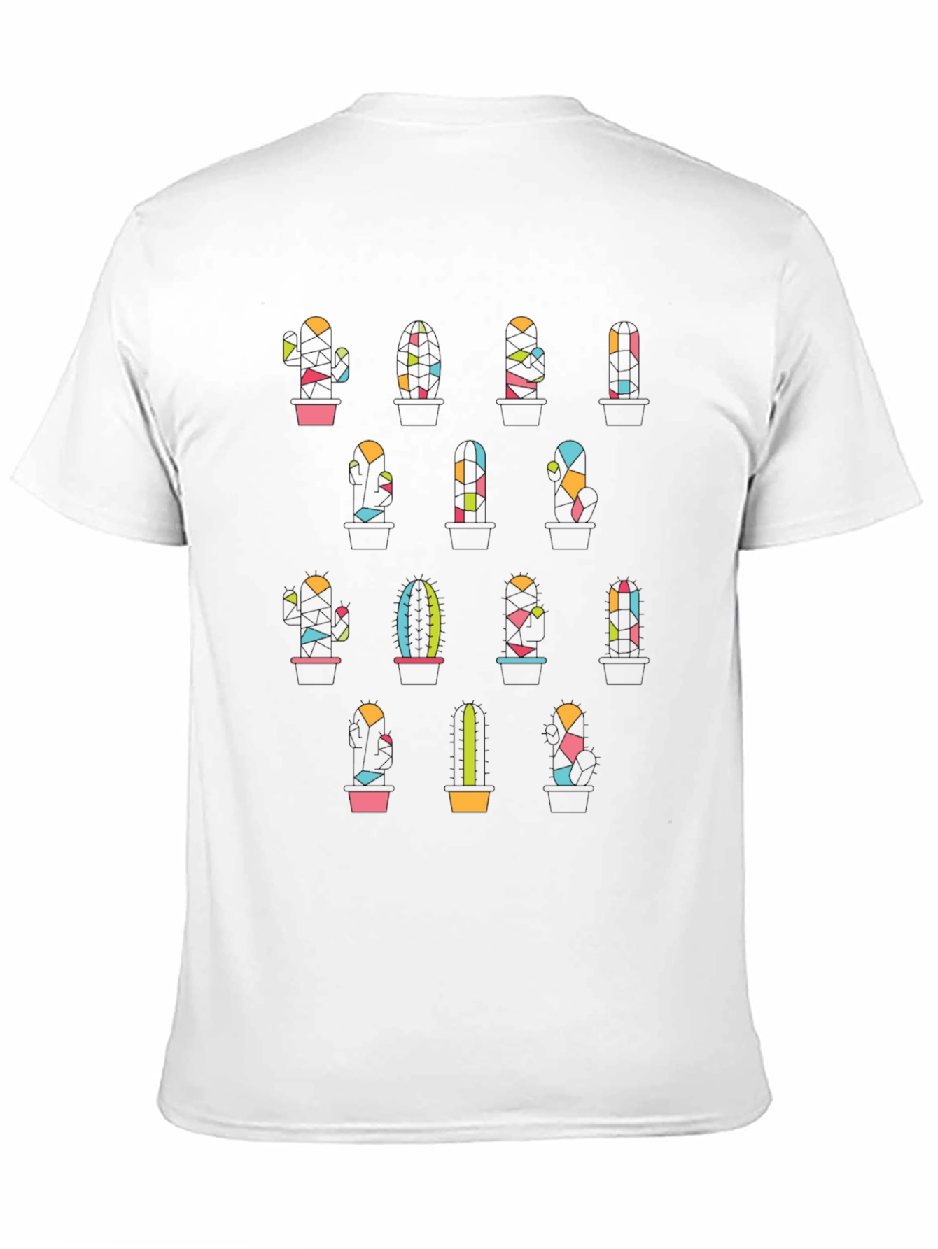 Geometric Cactus Print Black T-Shirt
