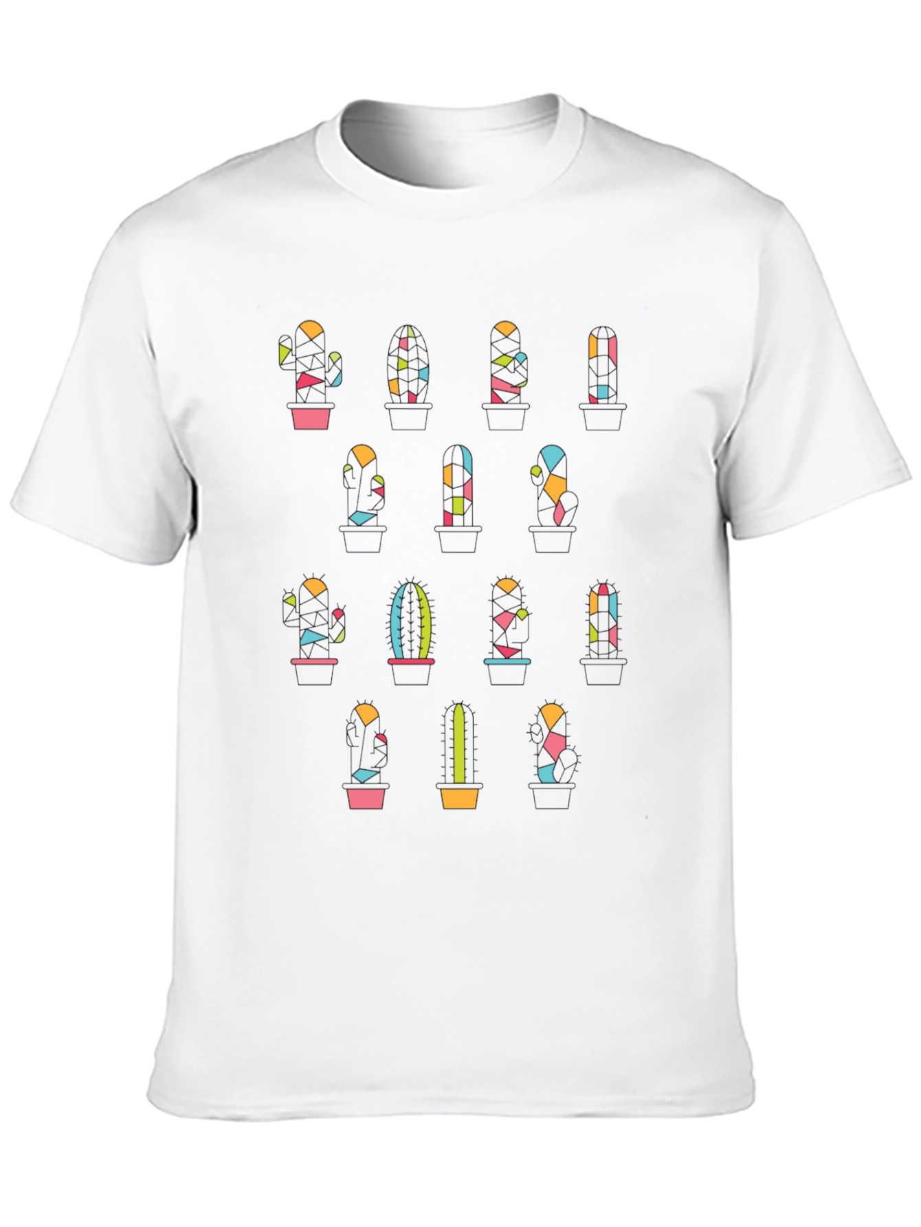 Geometric Cactus Print Black T-Shirt