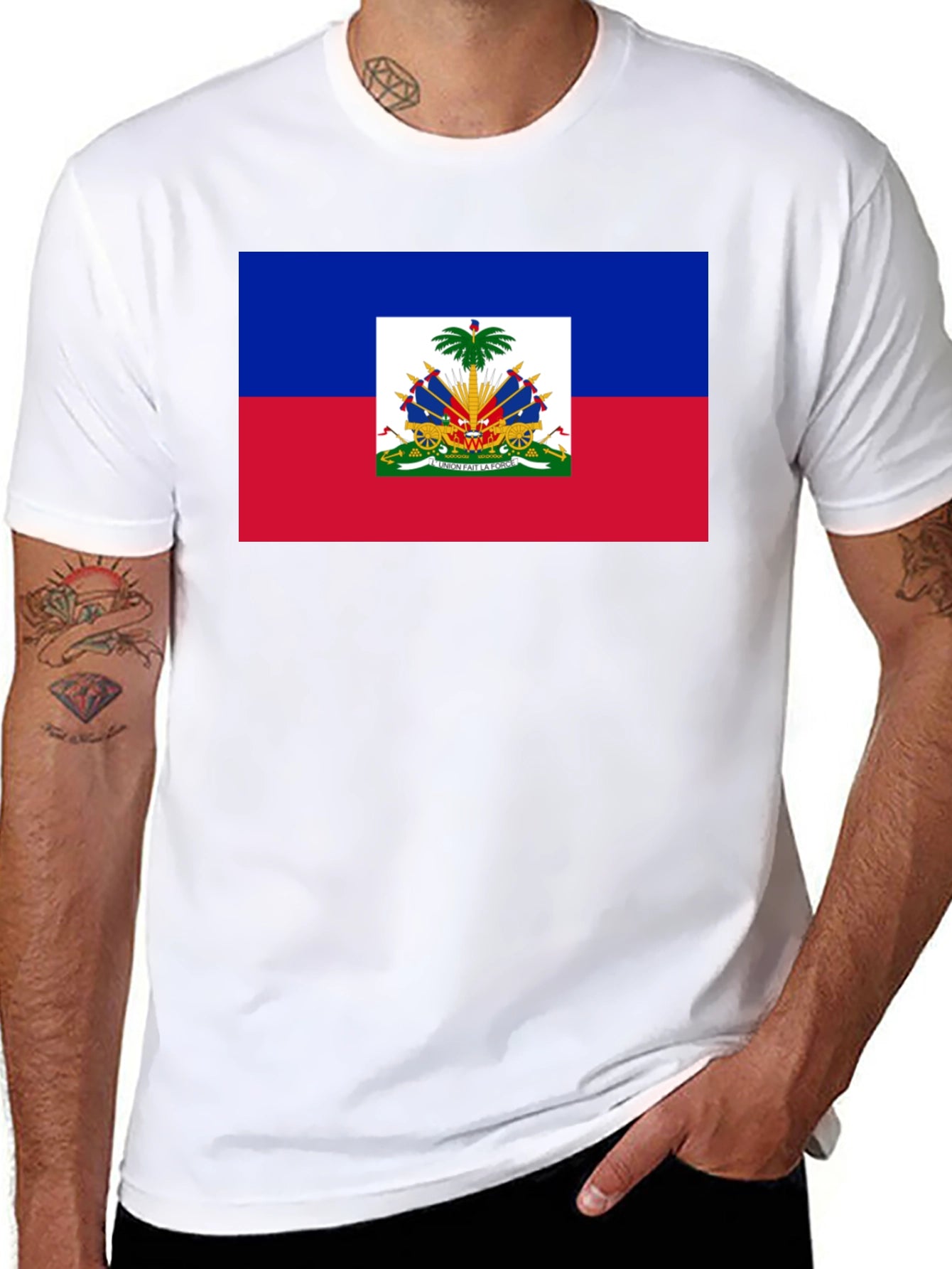 Haiti Flag Graphic T-Shirt - Black