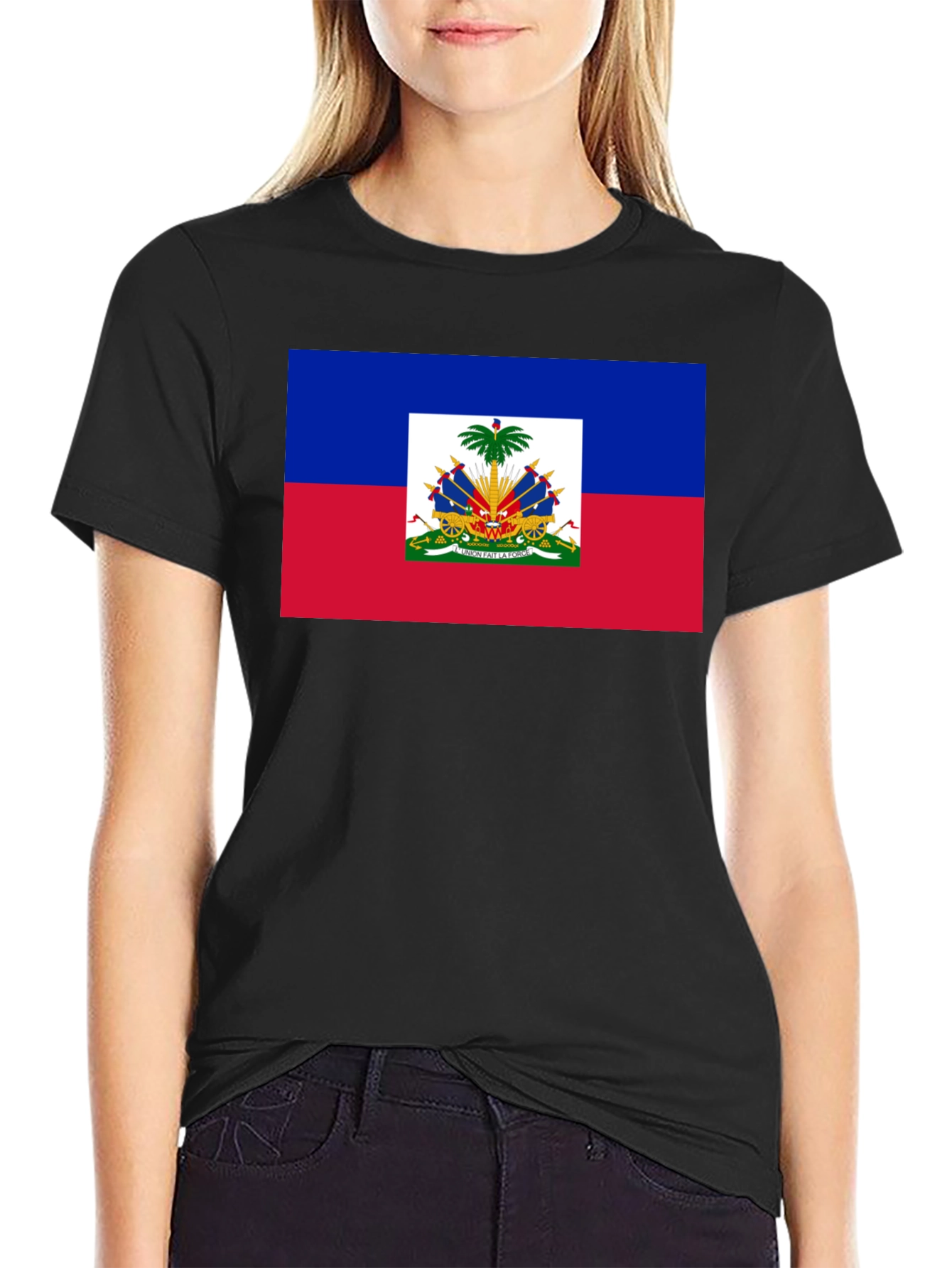 Haiti Flag Graphic T-Shirt - Black