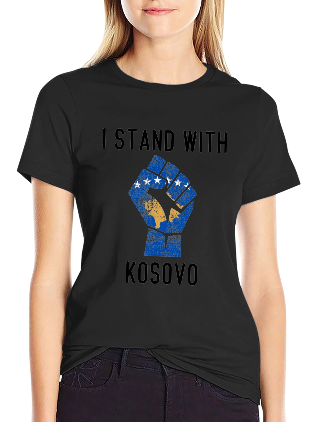 I Stand With Kosovo Graphic T-Shirt - Black