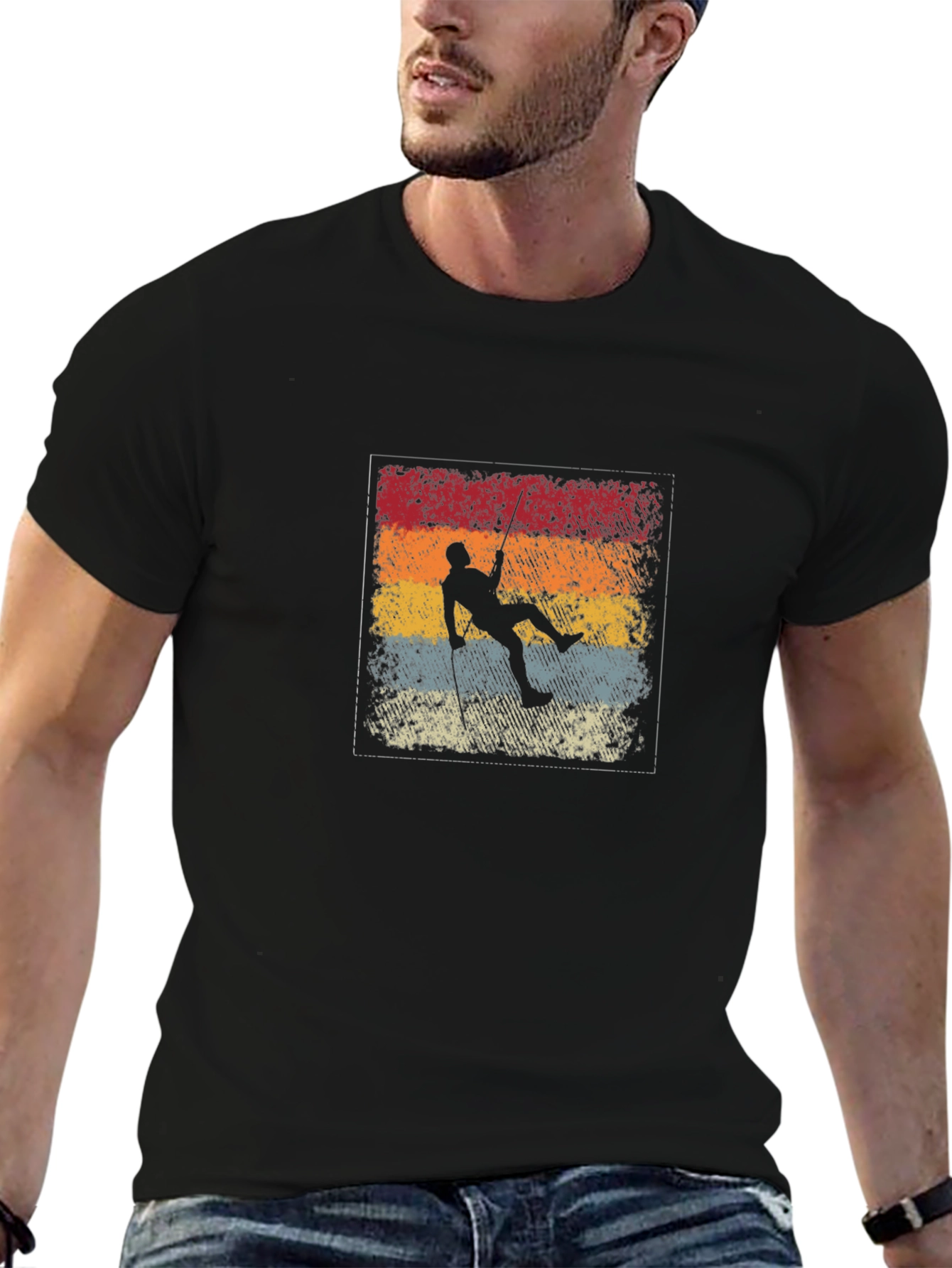 Retro Climber Graphic Tee - Black Cotton T-Shirt