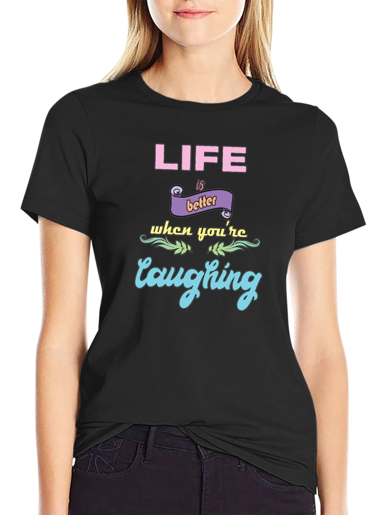 Life is Better Laughing Graphic Tee - Black