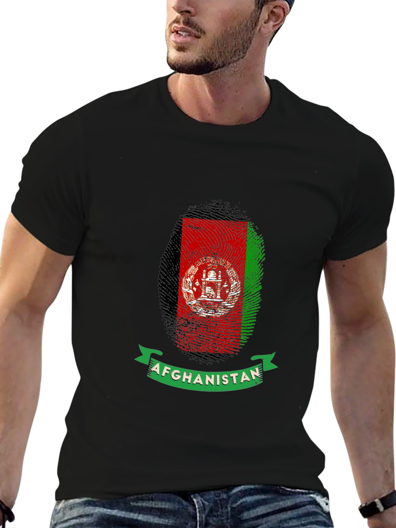 Afghanistan Flag Fingerprint Graphic T-Shirt