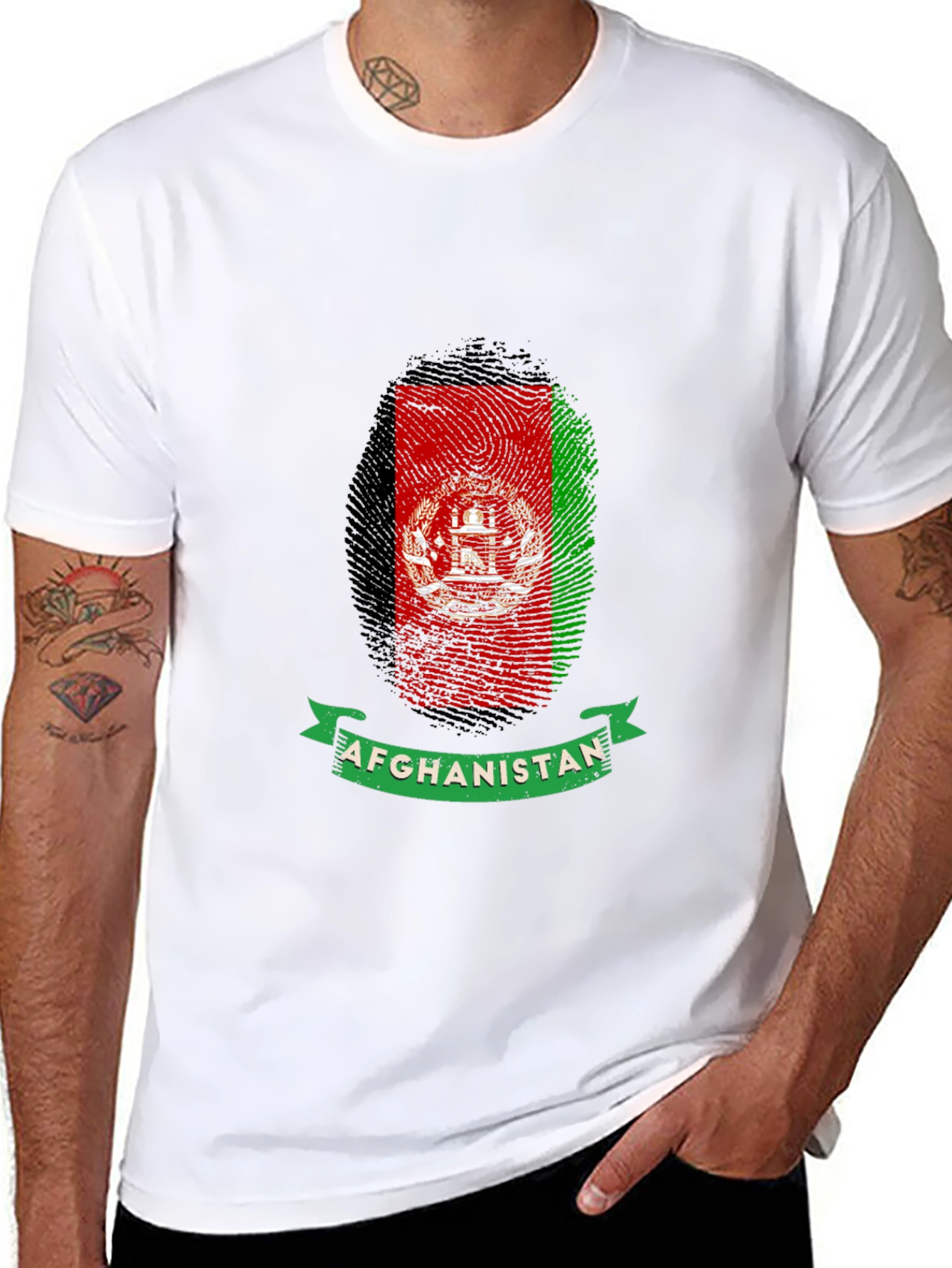 Afghanistan Flag Fingerprint Graphic T-Shirt