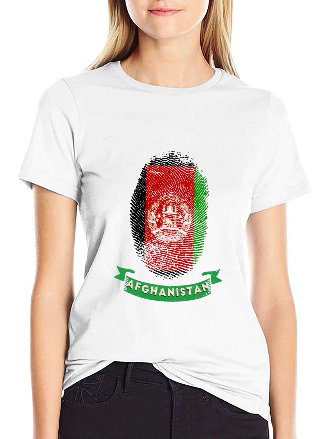 Afghanistan Flag Fingerprint Graphic T-Shirt