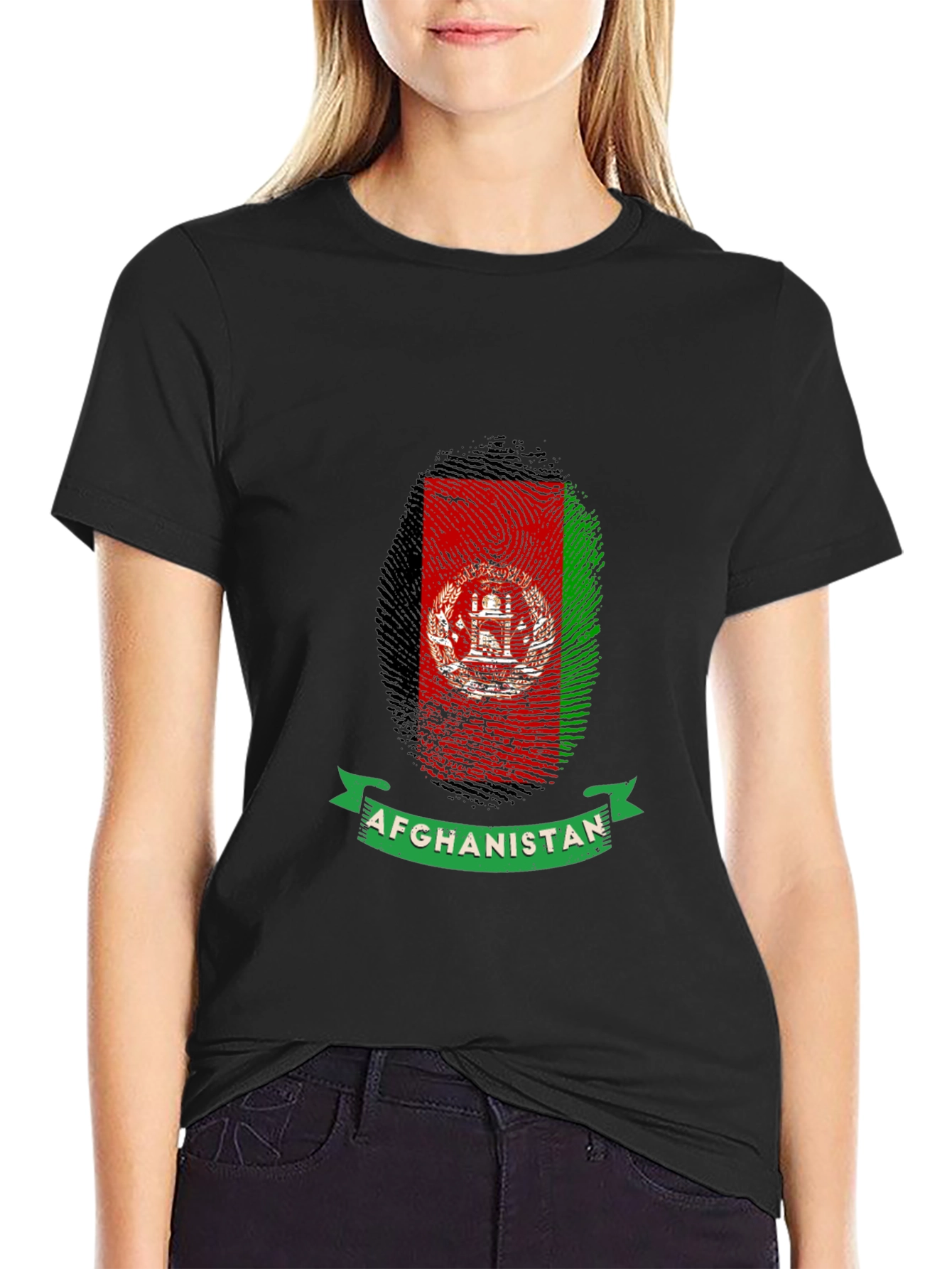 Afghanistan Flag Fingerprint Graphic T-Shirt