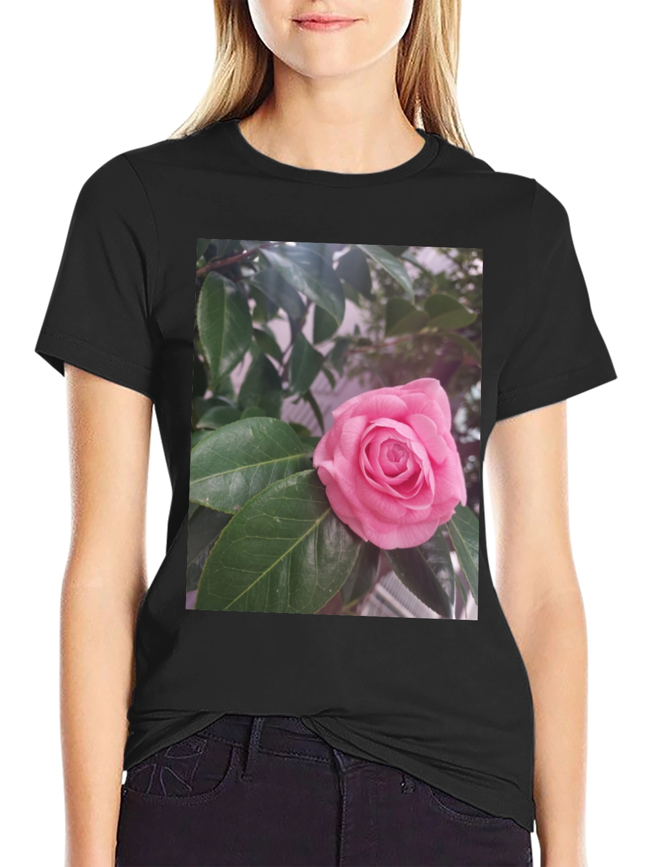 Floral Graphic Tee - Pink Rose Blossom Print