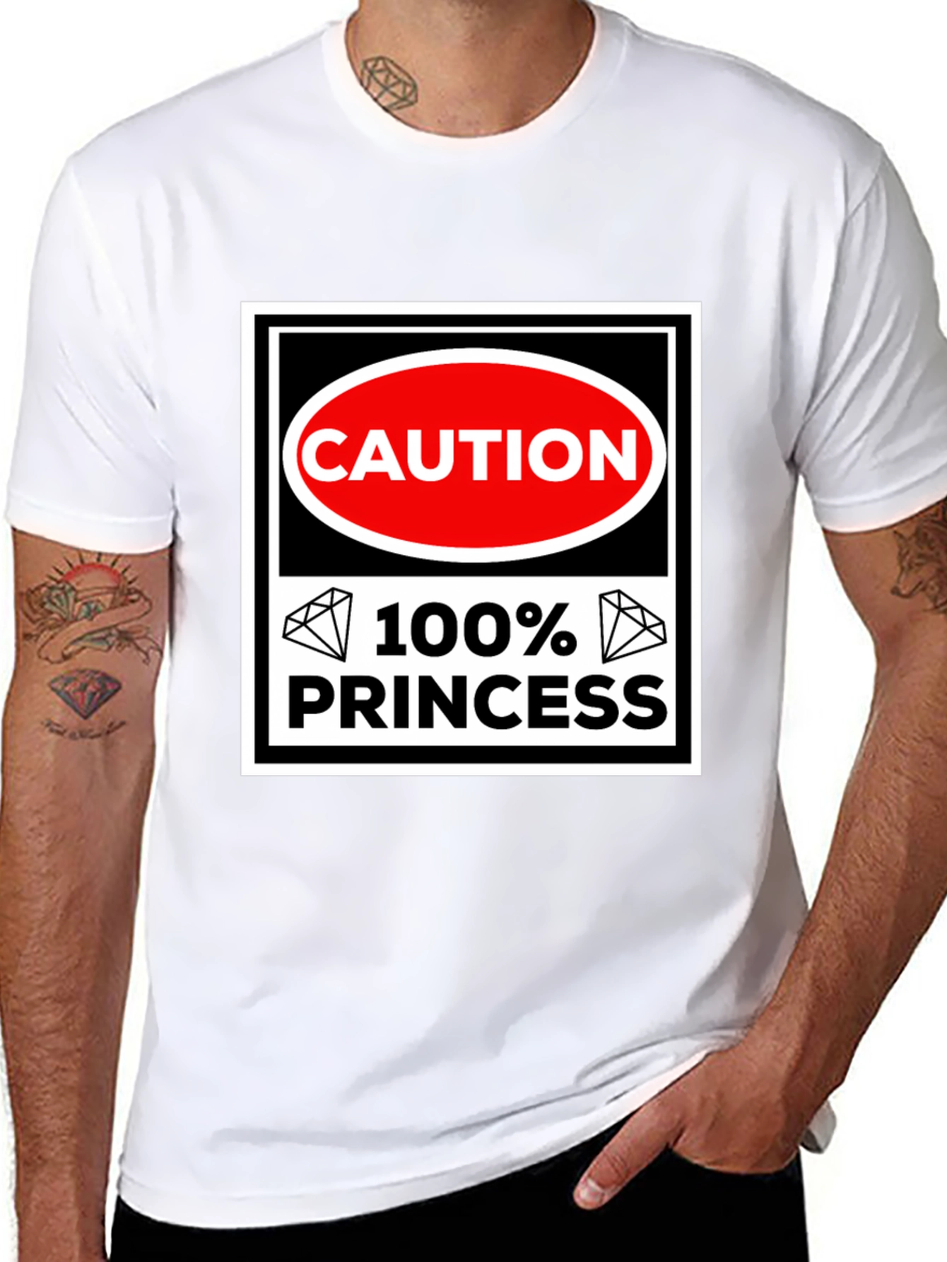 Caution 100% Princess T-Shirt - Black Cotton Tee