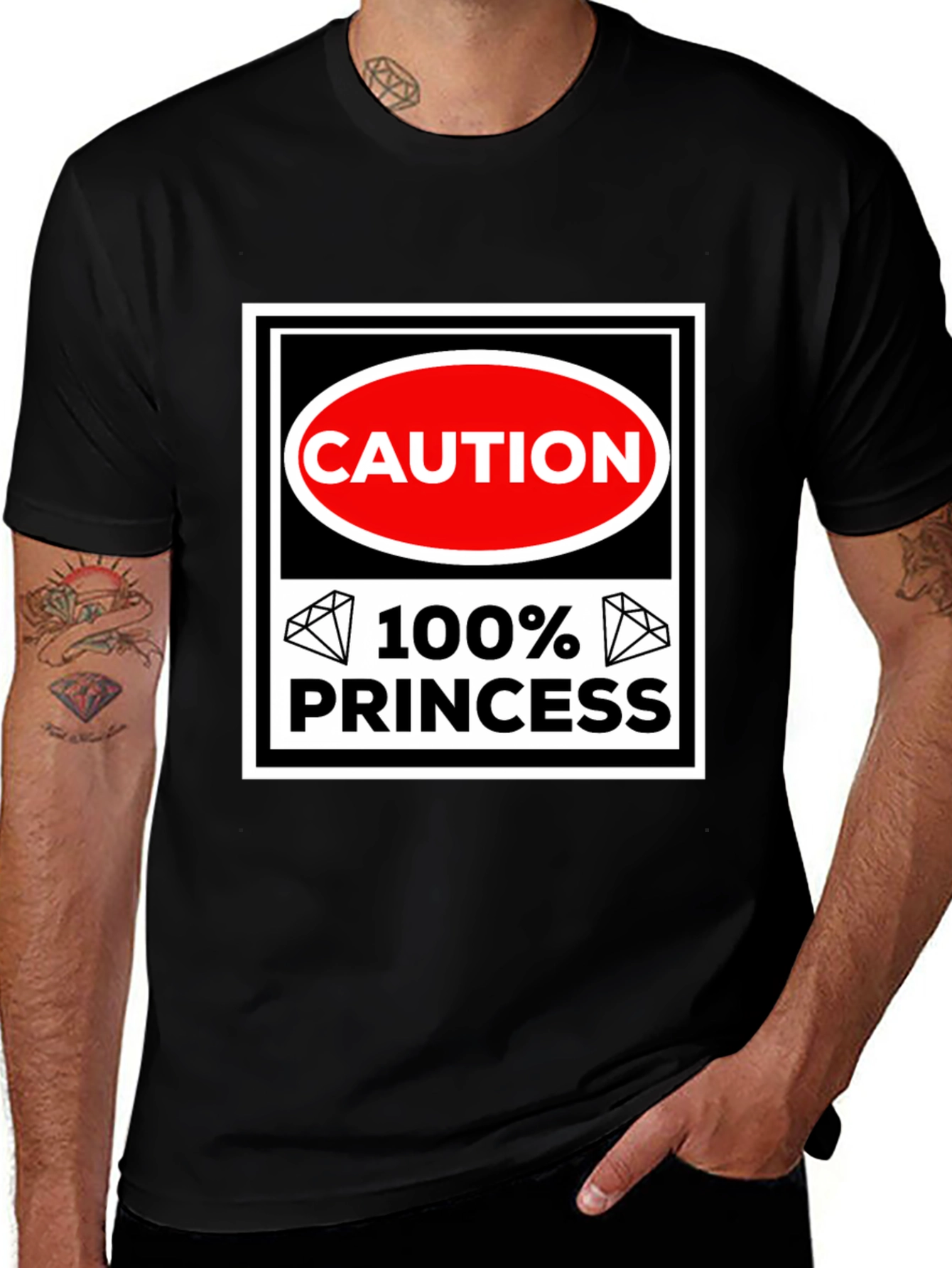 Caution 100% Princess T-Shirt - Black Cotton Tee