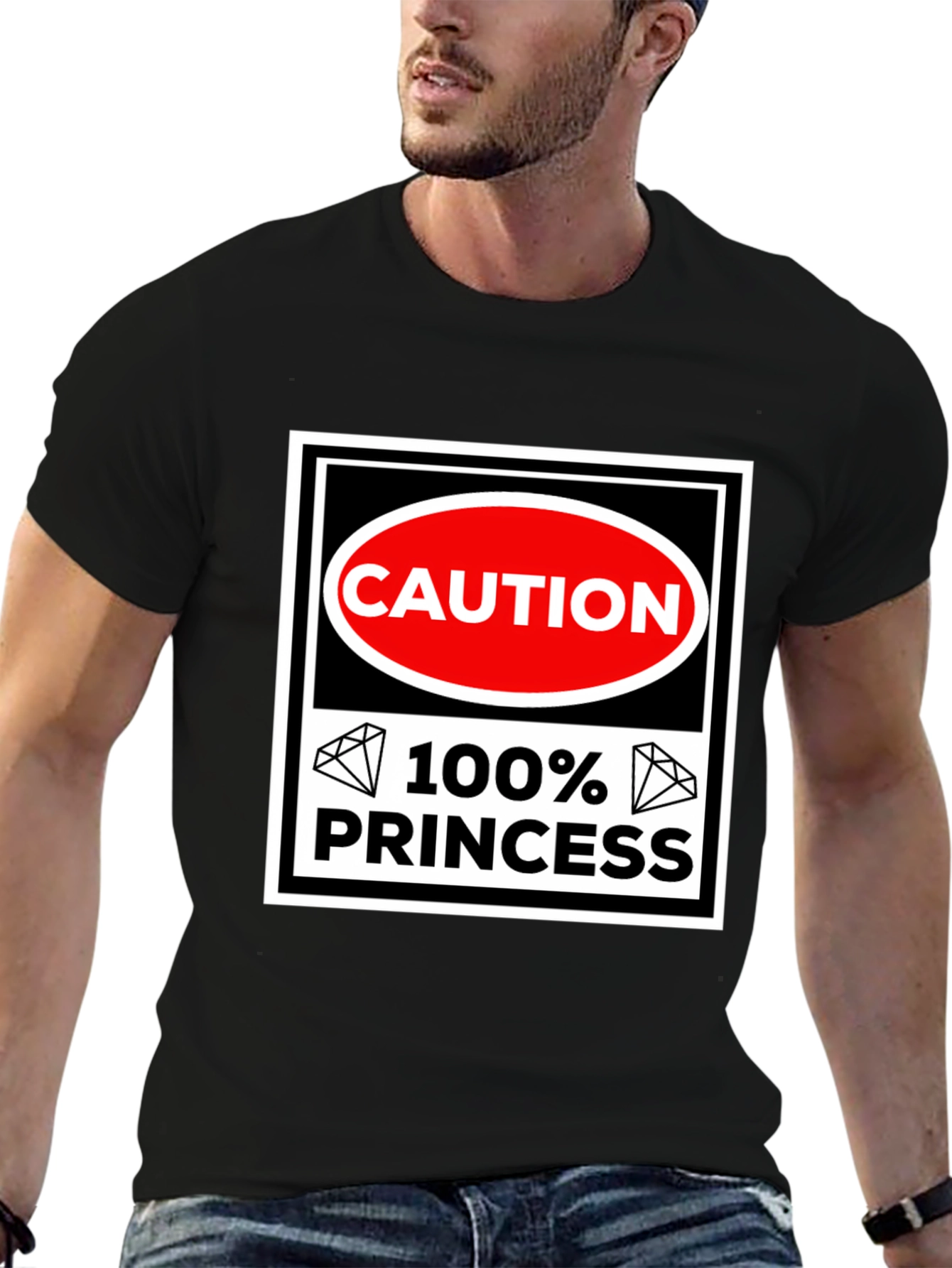 Caution 100% Princess T-Shirt - Black Cotton Tee