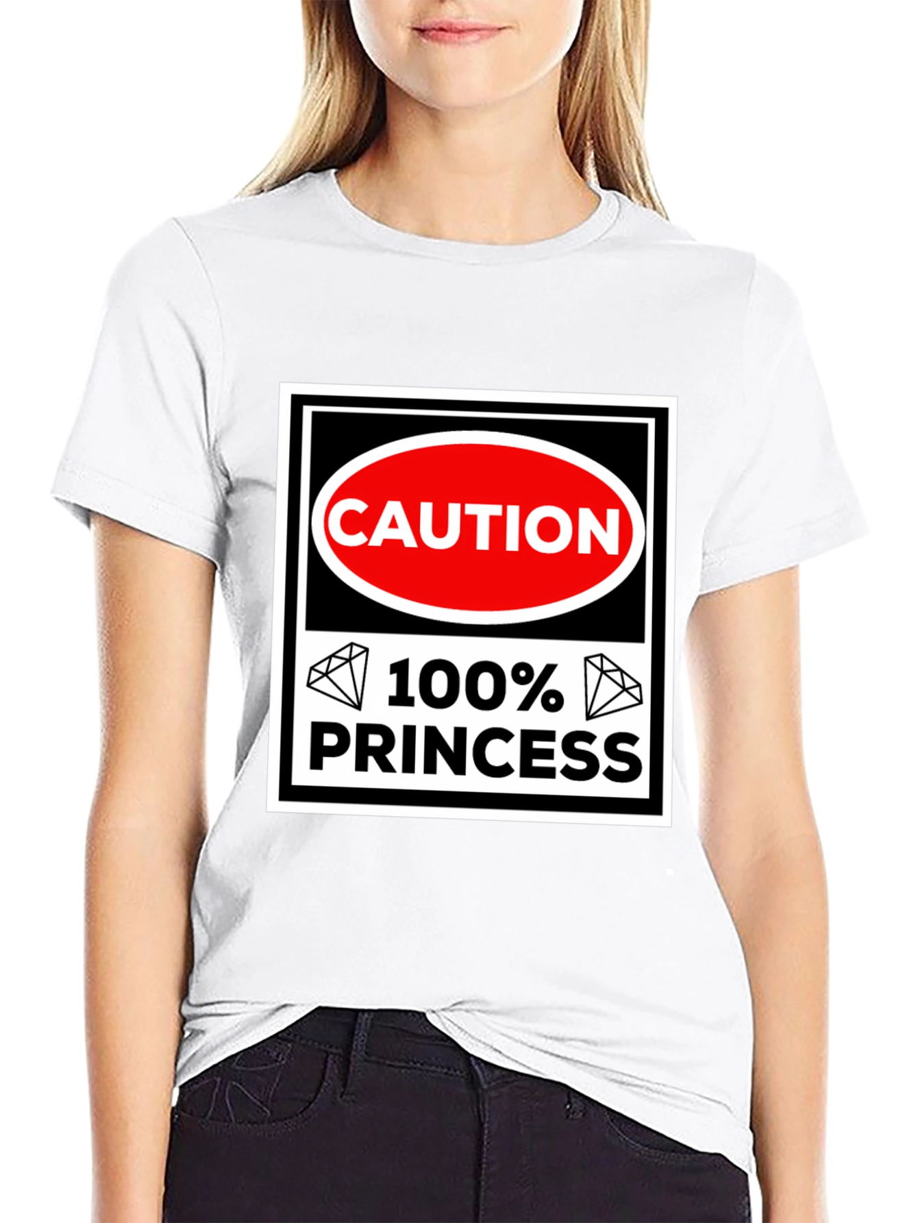 Caution 100% Princess T-Shirt - Black Cotton Tee