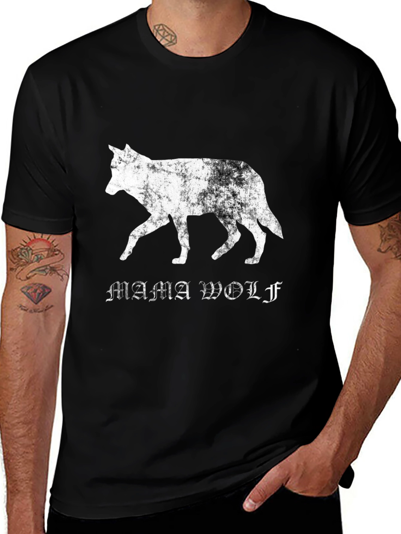 Mama Wolf Graphic T-Shirt - Distressed Style