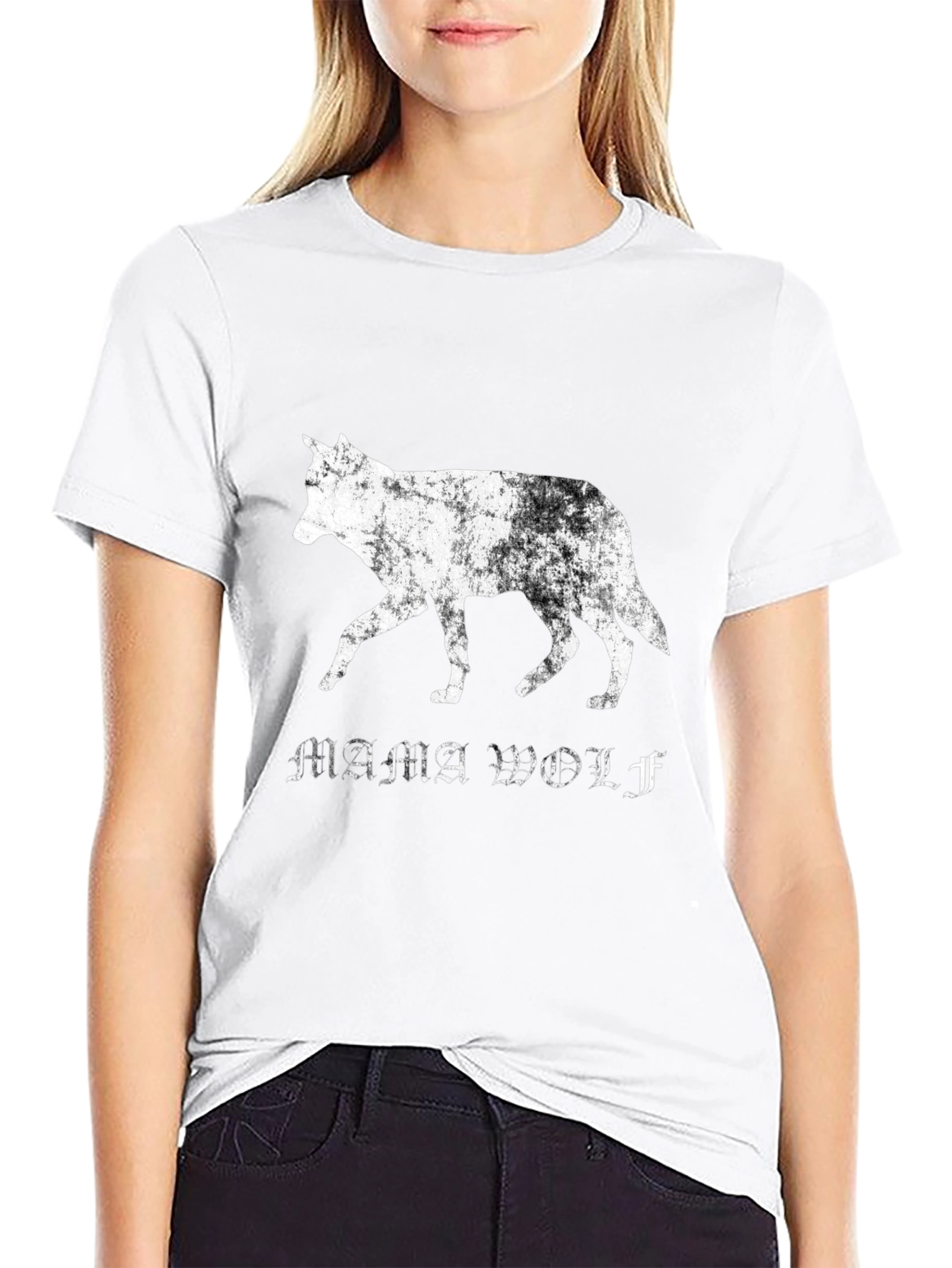 Mama Wolf Graphic T-Shirt - Distressed Style