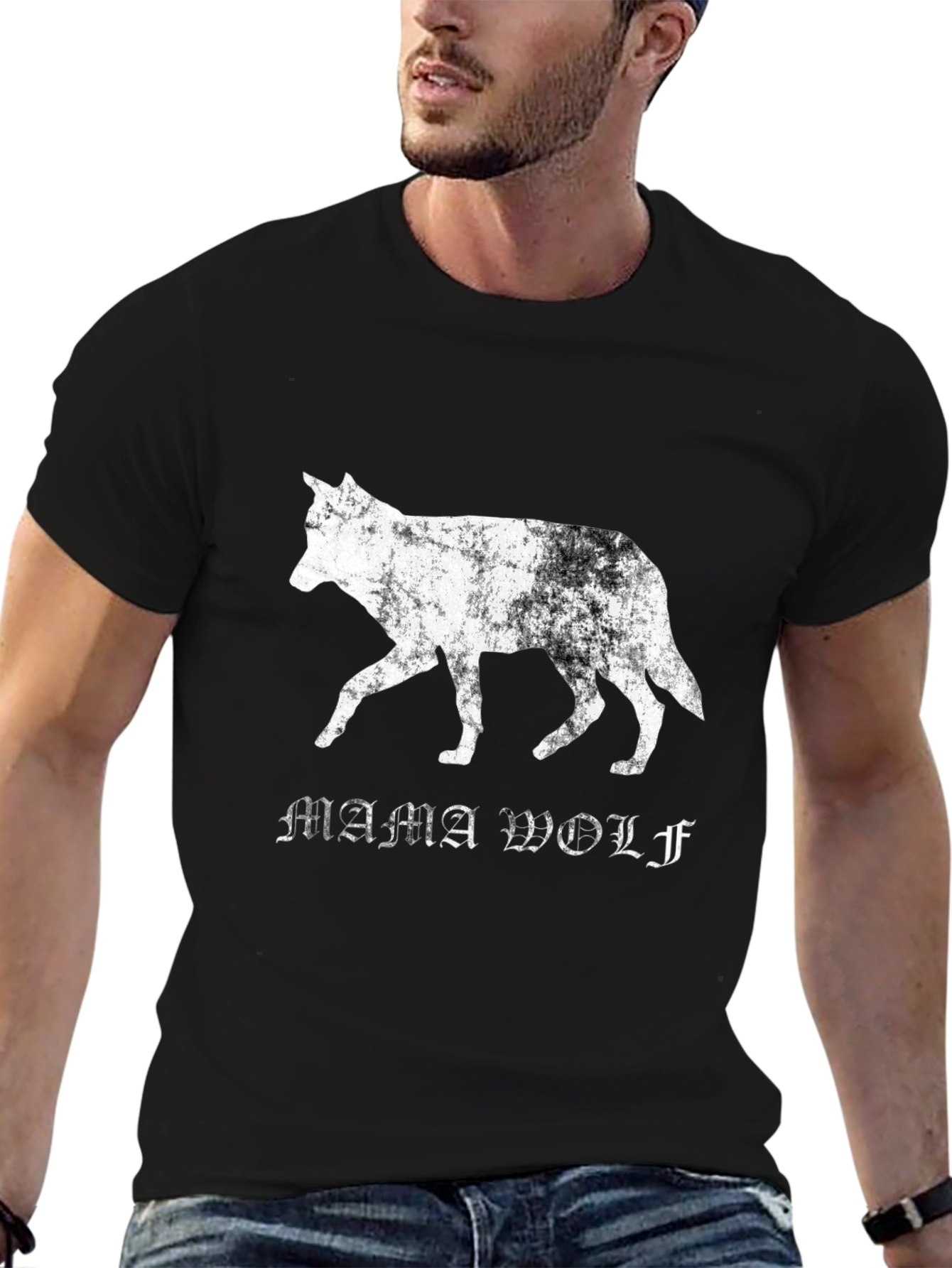 Mama Wolf Graphic T-Shirt - Distressed Style