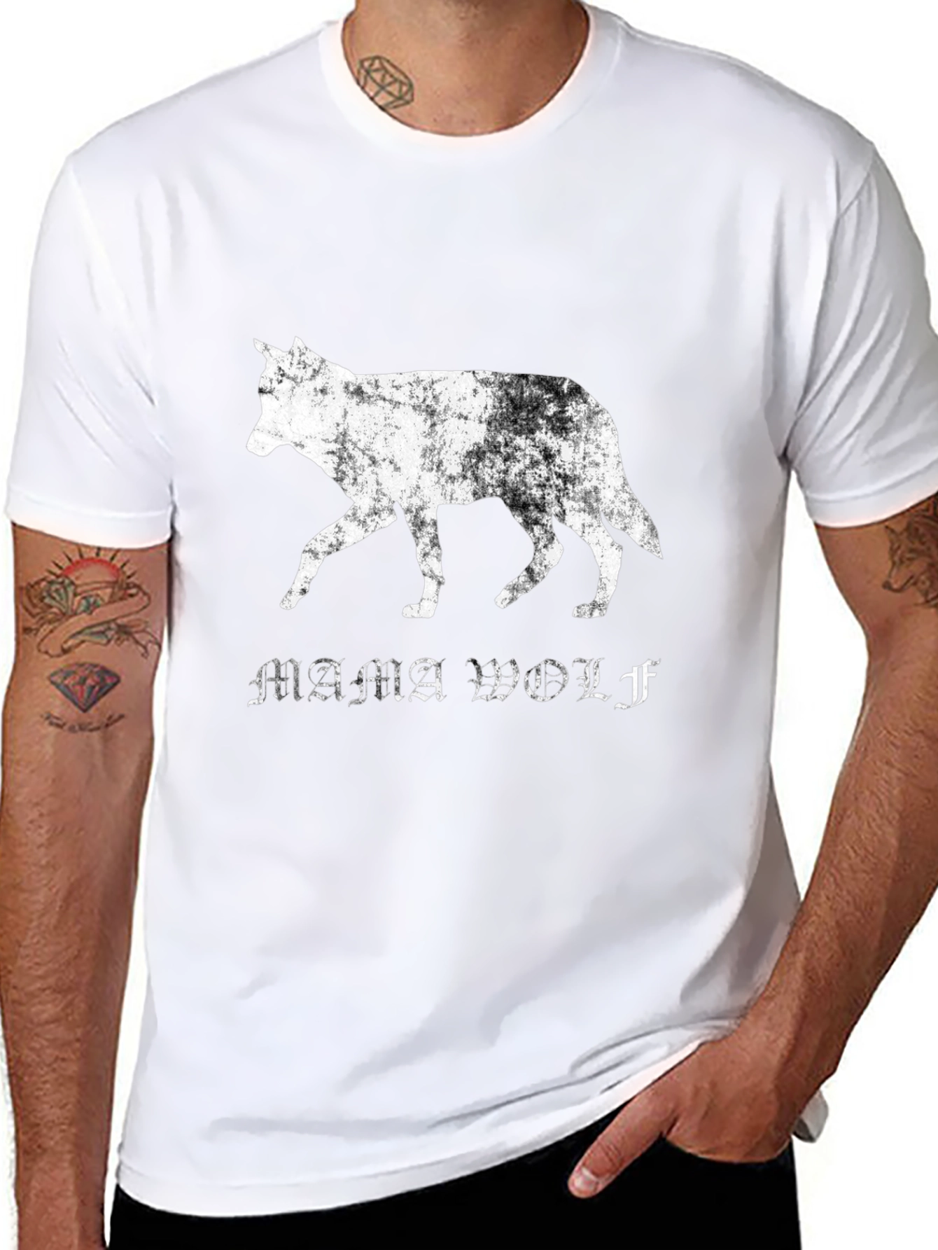 Mama Wolf Graphic T-Shirt - Distressed Style