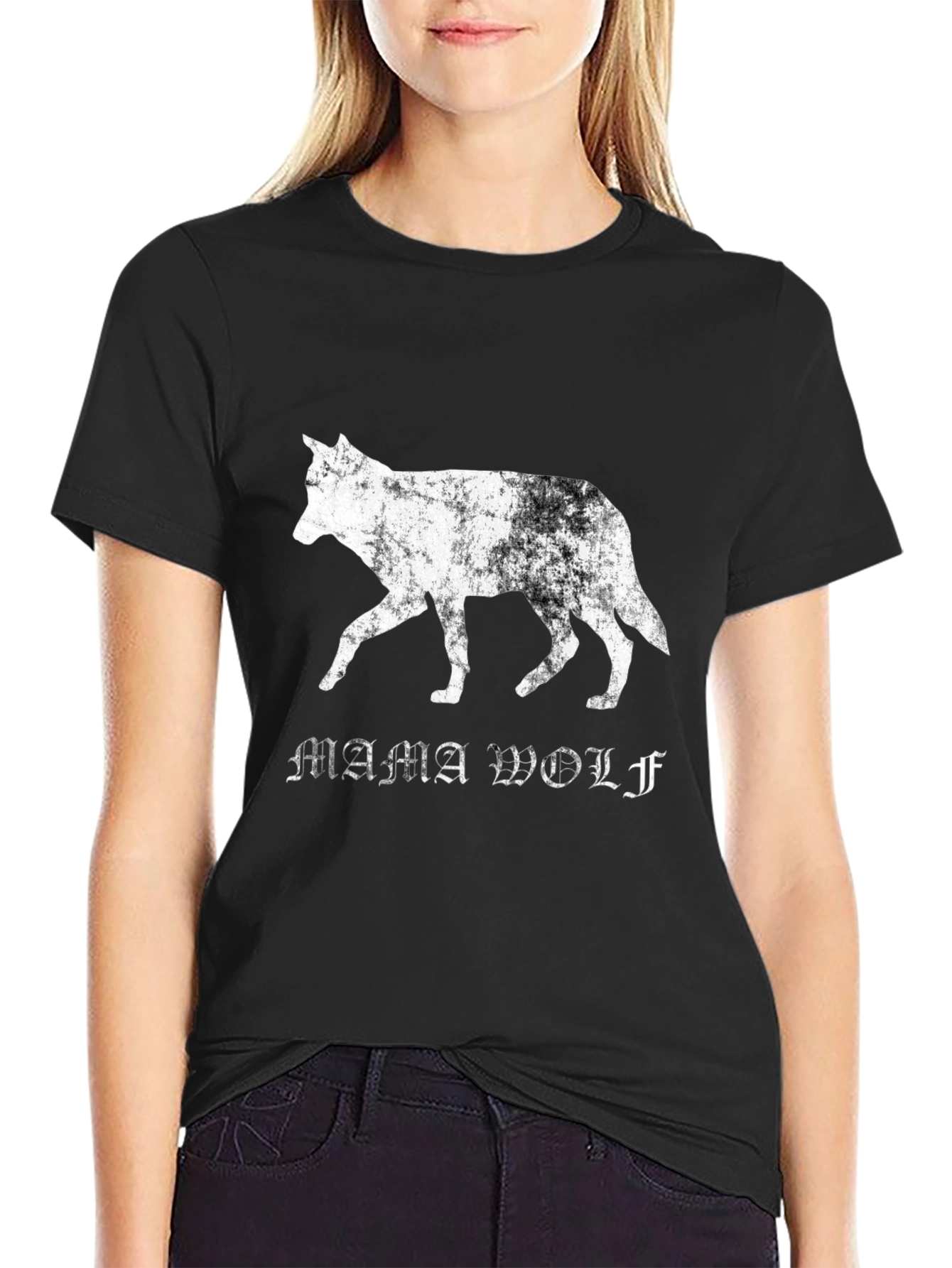 Mama Wolf Graphic T-Shirt - Distressed Style