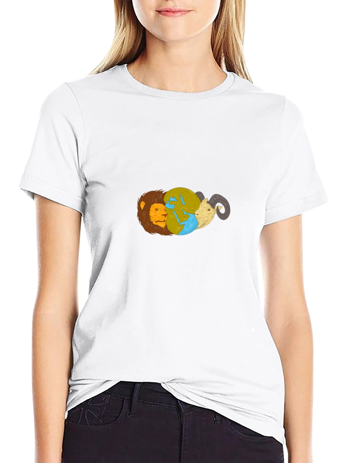 Lion Earth Ram Graphic Black T-Shirt