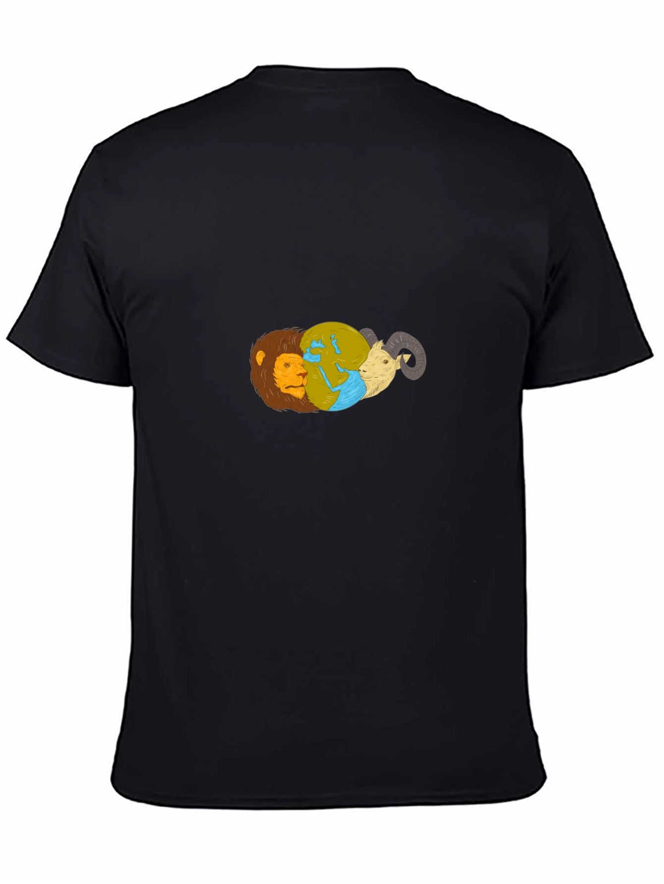Lion Earth Ram Graphic Black T-Shirt