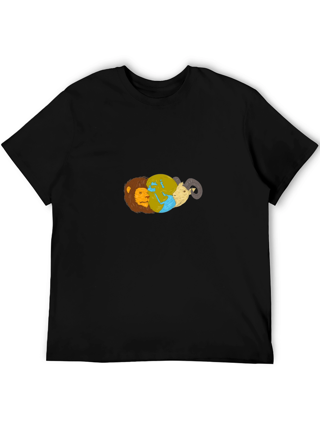 Lion Earth Ram Graphic Black T-Shirt