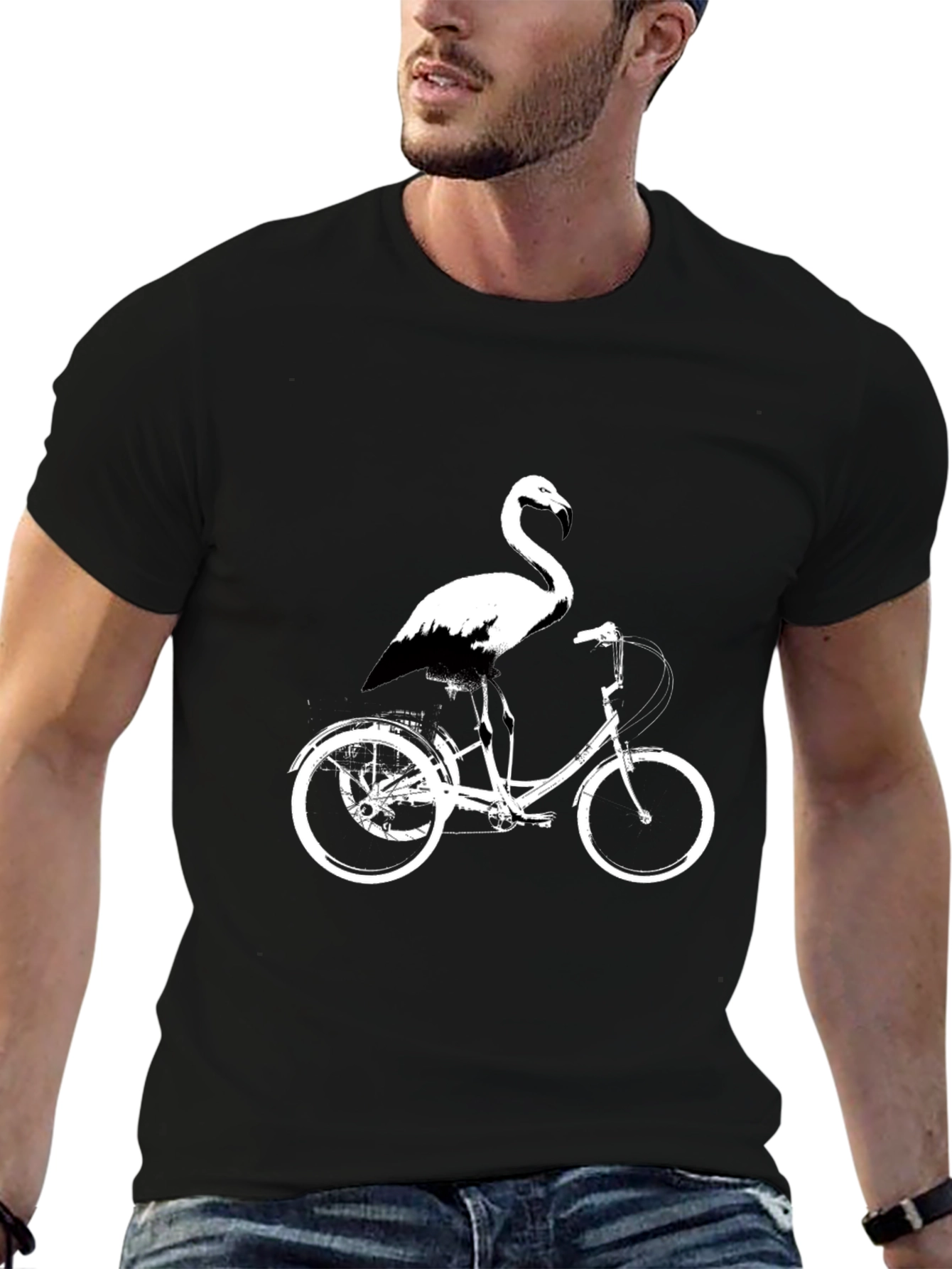 Flamingo on Bike Graphic Tee - Black Cotton Shirt